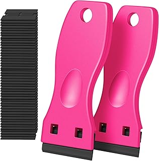 DEKEones Plastic Razor Blade Scraper, 2 Pack Razor Scraper with 100 Pcs Razor Blades for Removing Glue, Sticker, Decals, Tint from Car Window and Glass(Pink)