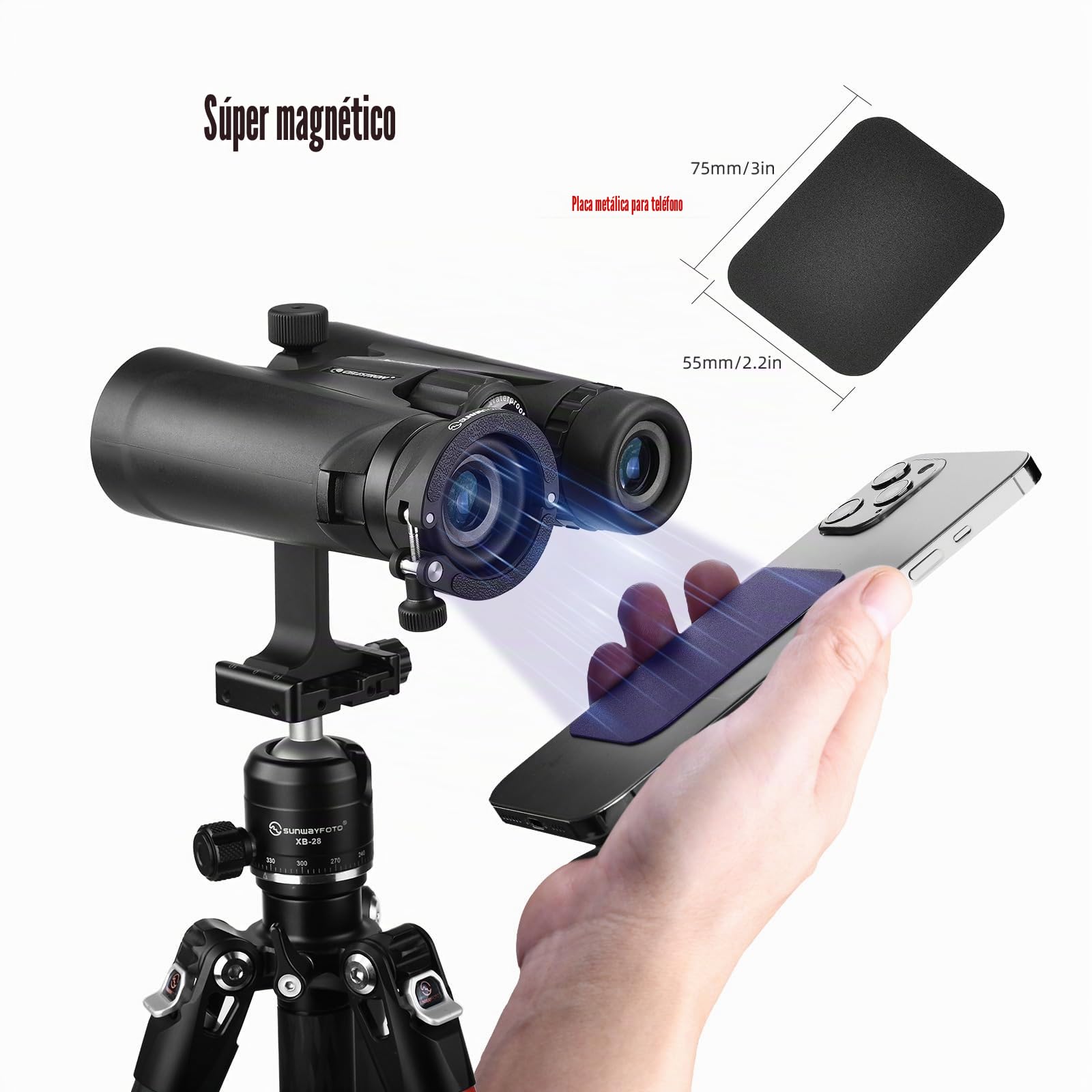 SUNWAYFOTO BA-43 - Adaptador de teléfono móvil para binoculares, soporte universal para smartphone para binoculares, compatible con ocular de diámetro exterior de 38 a 45 mm