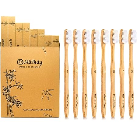 Bamboo Toothbrush - Gentle Soft, 8 Pack – Natural, Biodegradable, Eco-Friendly Toothbrush by MitButy