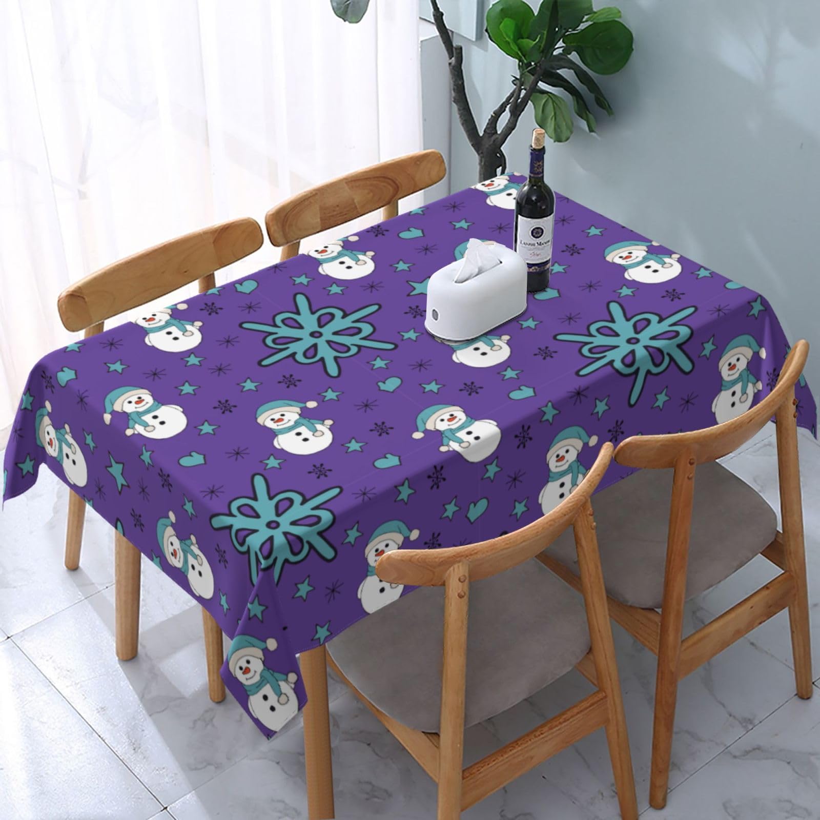 JunHeArt Merry Christmas Cute Santa Pattern Tablecloth Rectangle Table Cover Washable Table Cloths Decor For Kitchen 54" X 72"