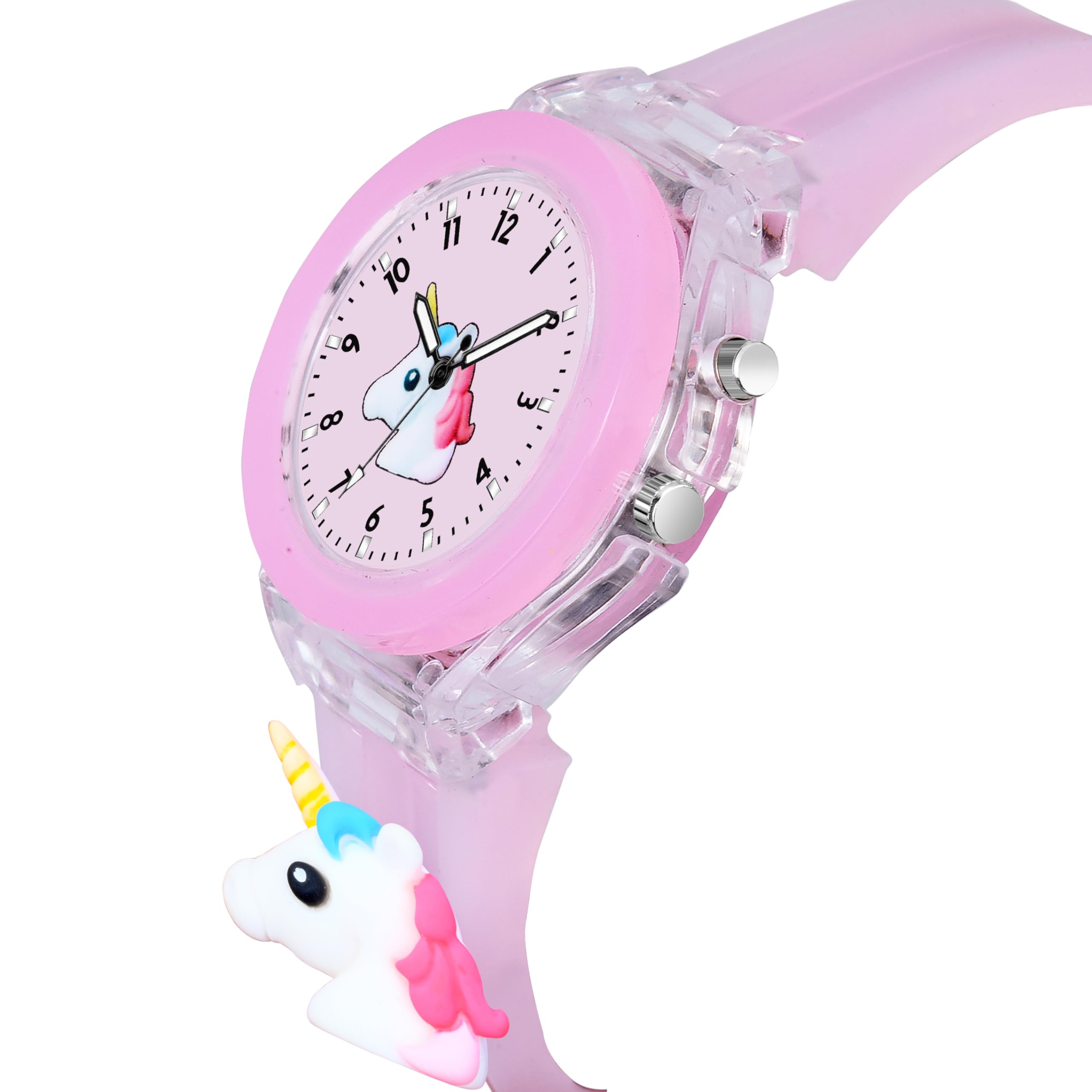 ON TIME OCTUS Kids Analouge Multi-Color Light Cute 3D Cartoon Character Girls Watch (Multicolour Dial & Pink Colored Strap)