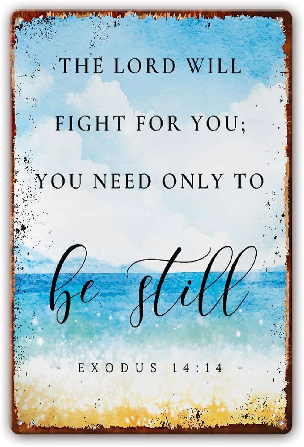 Pibonto Wall Art Metal Sign Exodus 14 14 Bible Verse Print, Scripture Print For Christian Home Decor, Be Still Poster Bedroom Picture Gifts For Living Room 5.5X8 Inch