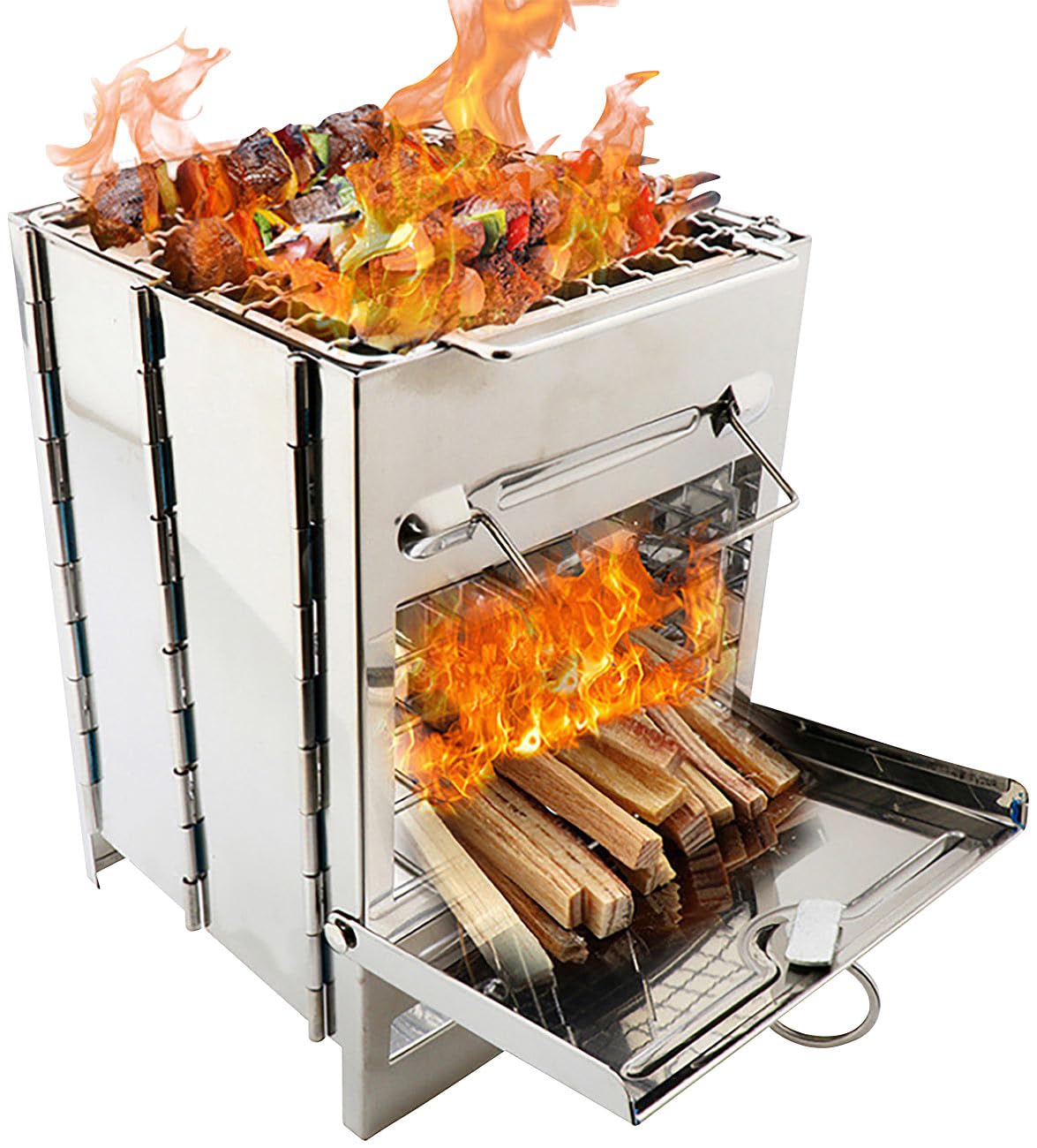 PEARL Campingofen: Camping-Holzofen aus Edelstahl, faltbar, inklusive Transporttasche (Campingofen Holz, Minigrill, BBQ)