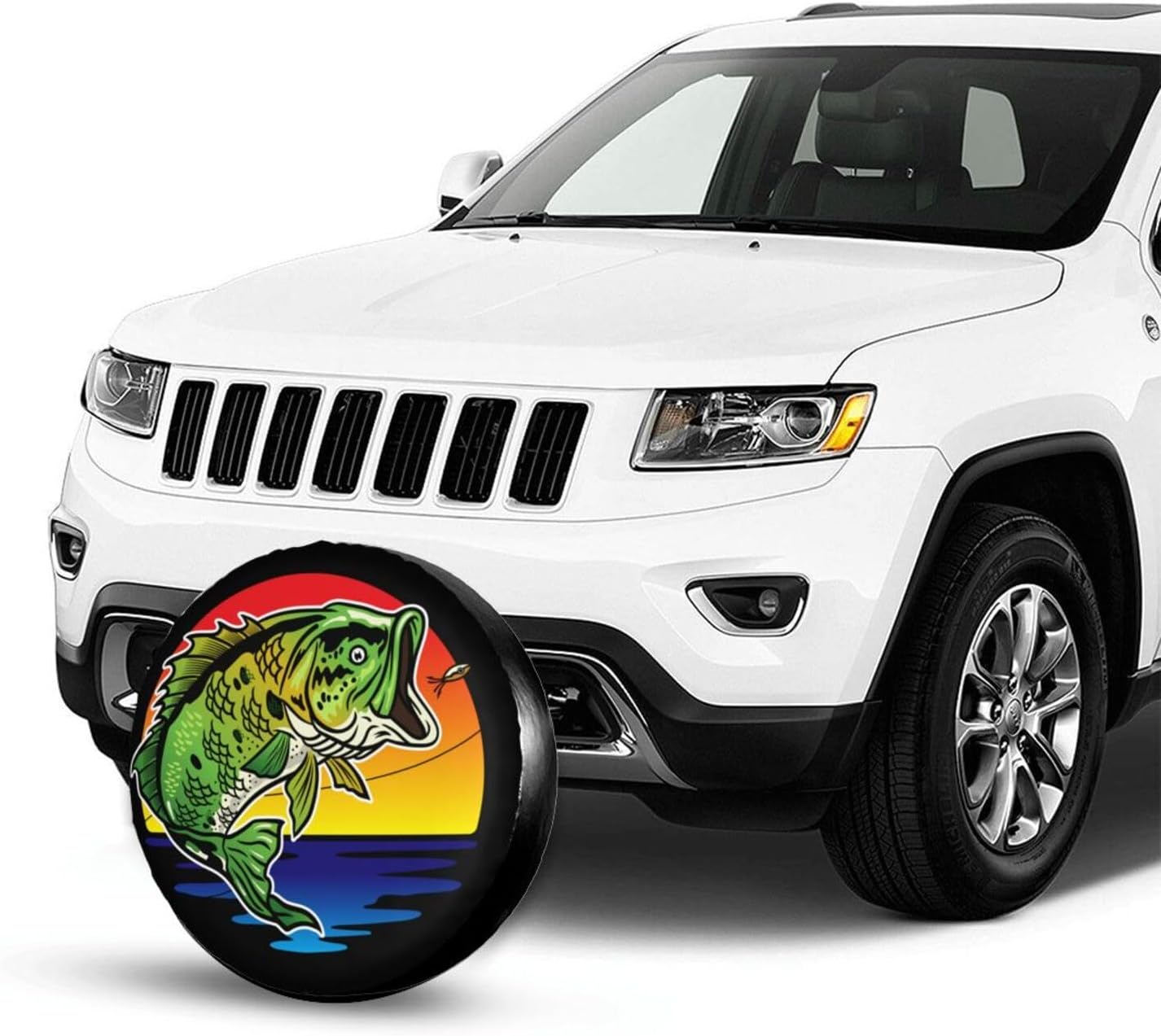 Bass Fish Fishing Spare Tire Cover Fisher Tire Wheel Covers Waterproof Dust-Proof Wheel Tire Protector Weatherproof Tyre Covers Universal Fit for RV SUV Travel Trailer Truck Off-Road Vehicle 16 Inch