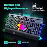 Gaming Keyboard, 104 Keys All-Metal Panel, Dacoity Rainbow LED Backlit Quiet Computer Keyboard, Wrist Rest, Multimedia Keys, Anti-ghosting Keys, Waterproof Light Up USB Wired Keyboard for PC Mac Xbox