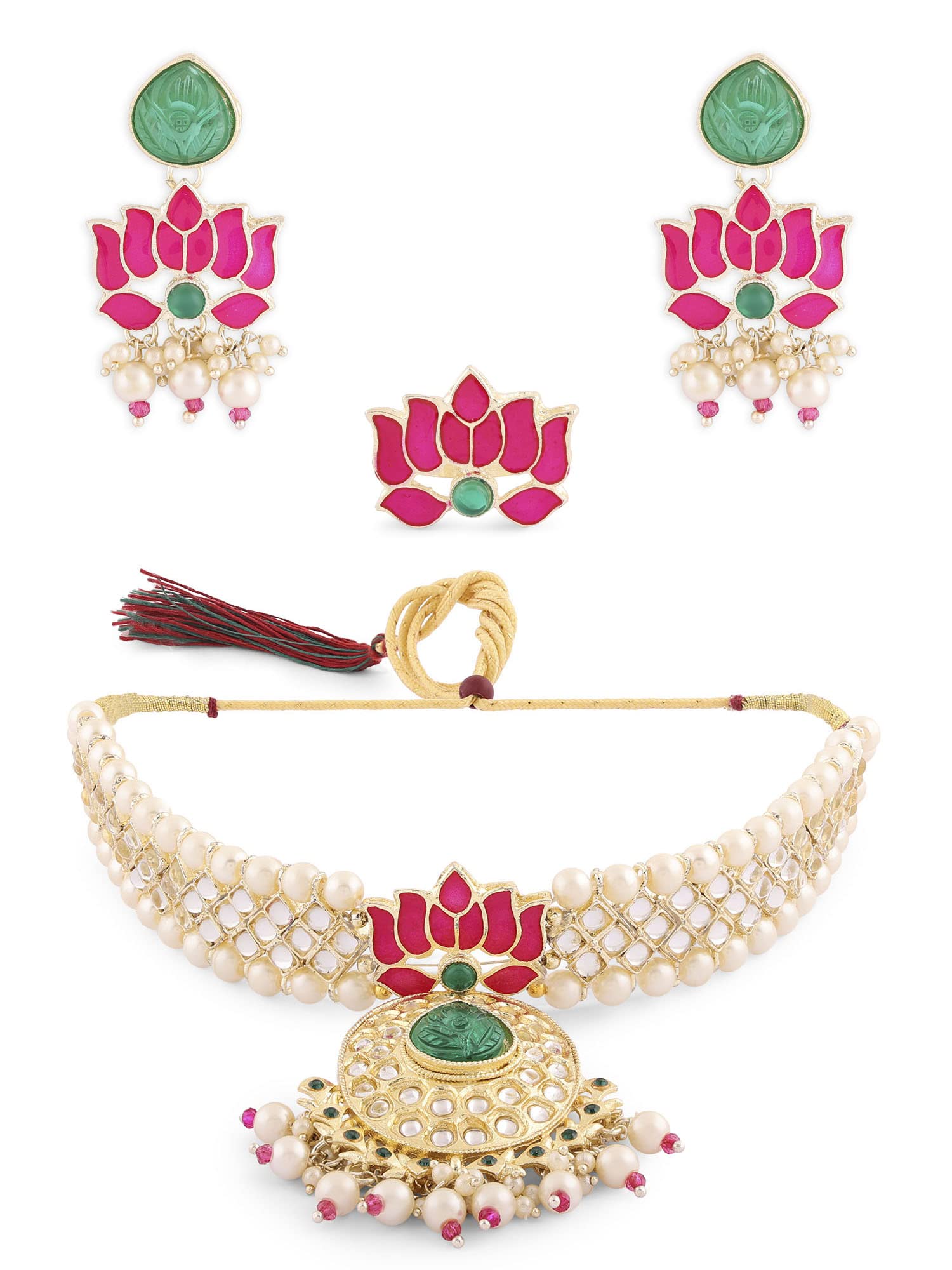 See full amazon price history chart for ZAVERI PEARLS Pink Green Meenakari Lotus Kundan Choker Necklace Earring & Ring Set For Women-ZPFK15844 ZAVERI PEARLS Pink Green Meenakari Lotus Kundan Choker Necklace Earring & Ring Set For Women-ZPFK15844 (B0BW5RCKXC) Amazon Price History, Amazon Price Tracker