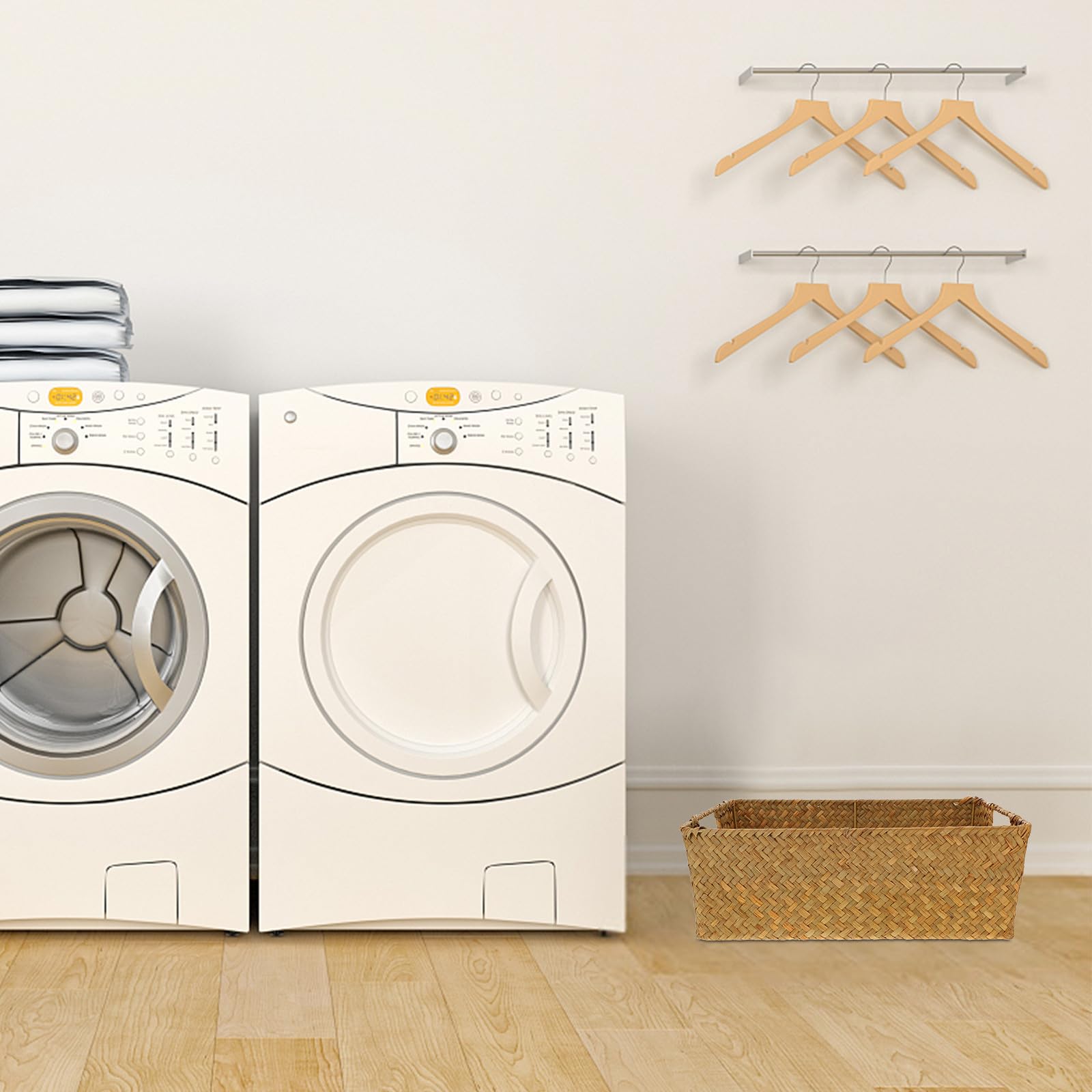 COLLBATH Cestino portaoggetti rettangolare in bambù, per riporre in dispensa e soggiorno, con comoda maniglia e struttura leggera