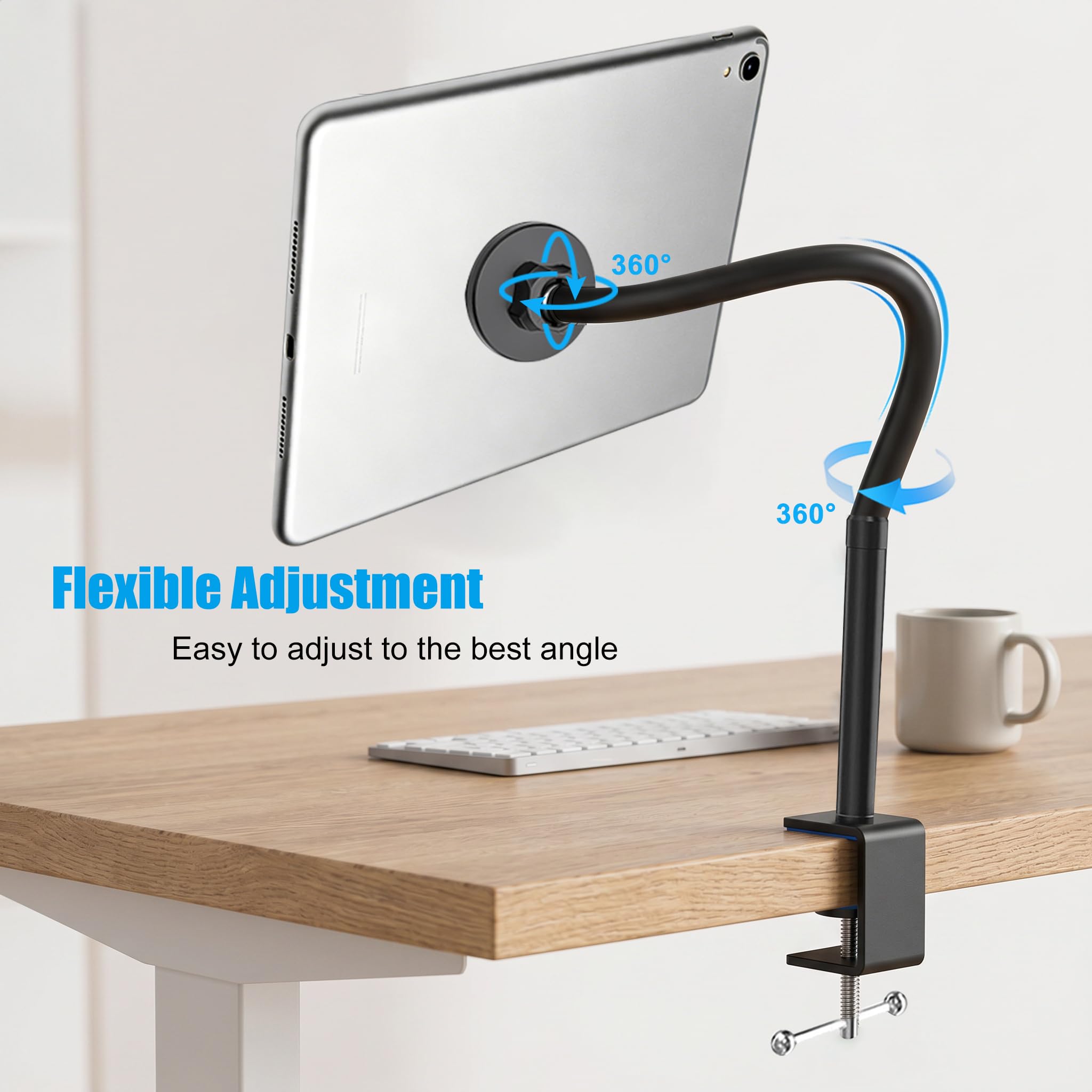 Supporto magnetico per tablet da scrivania, braccio a collo d'oca per iPad, supporto magnetico flessibile per iPad Magsafe, iPad Pro/Air/Mini, Galaxy Tabs, tutti i tablet e i telefoni da 4,7