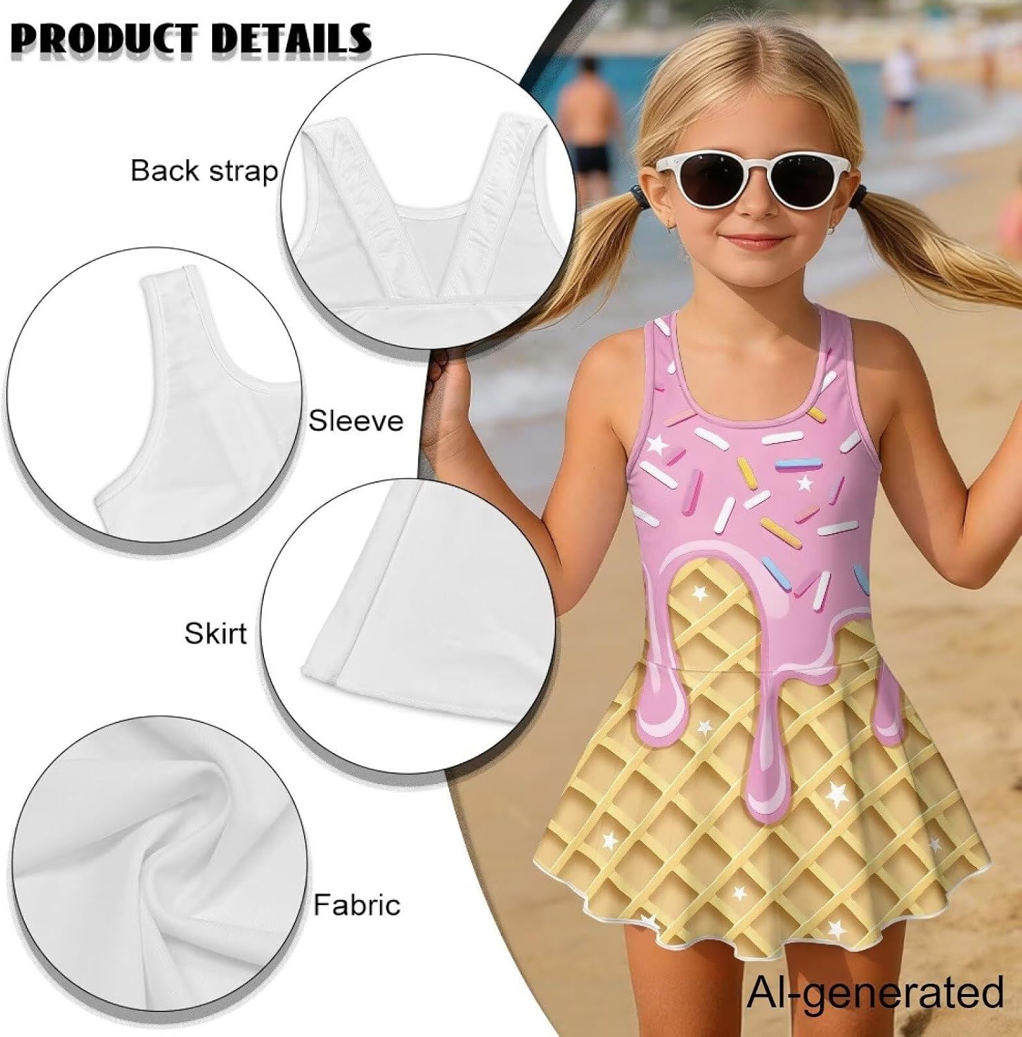 Girls' One Piece Swimsuits Size 3-13 Crewneck Sleeveless Bathing Suit with Skirt