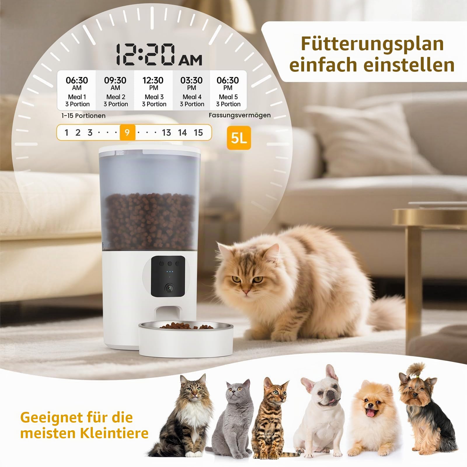 Futterautomat Katze 5L mit Kamera für Trockenfutter