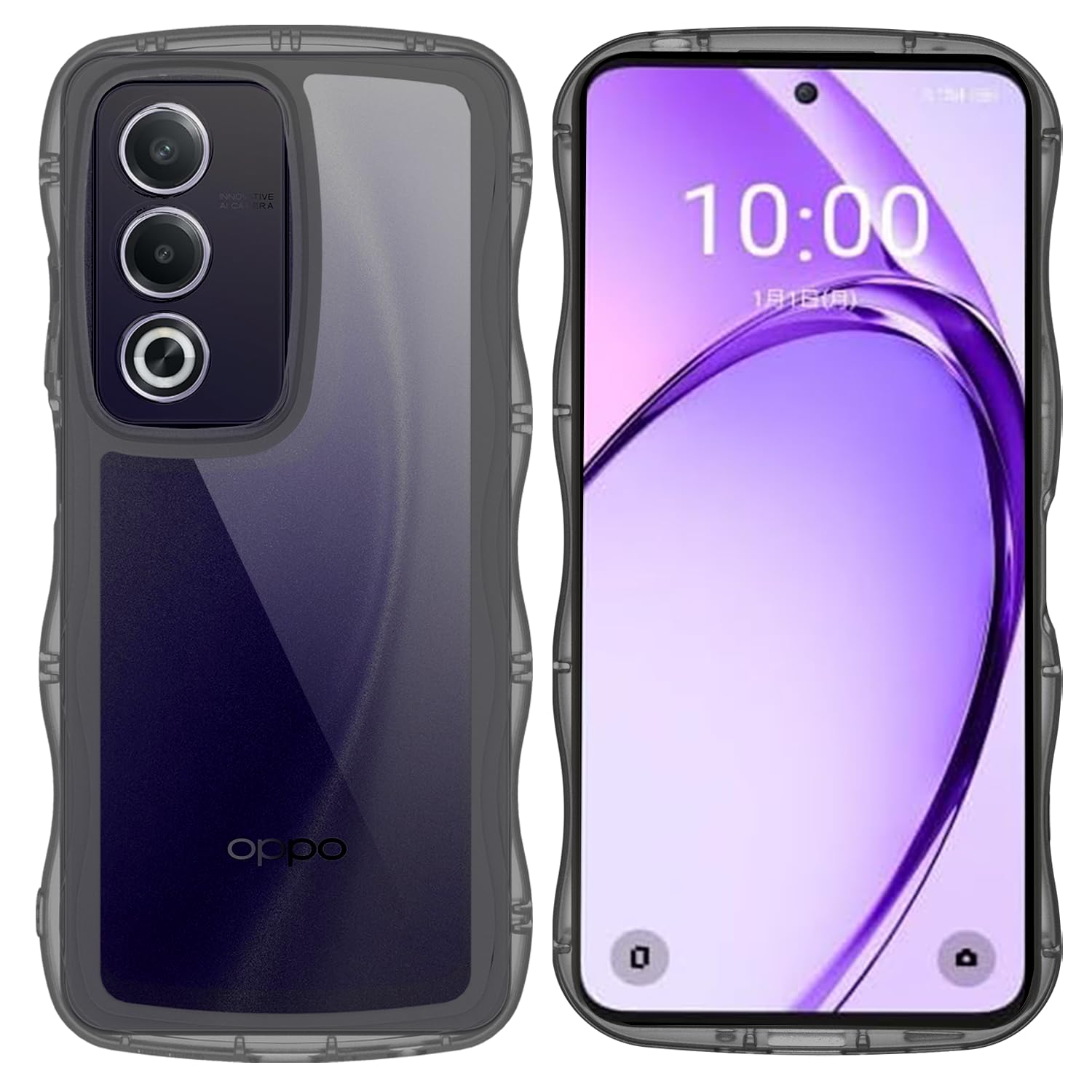 【Newnugds】OPPO A3 5G ケース 韓国 おしゃれ シンプル 波状エッジ オッポ A3 ソフト TPU うねうね 半透明 創意 超軽量 薄型 スマホケース 黄ばみなし 指紋防止 擦り傷防止 全面保護 衝撃吸収 ワイヤレス充電対応 ストラップホール付き-ブラック