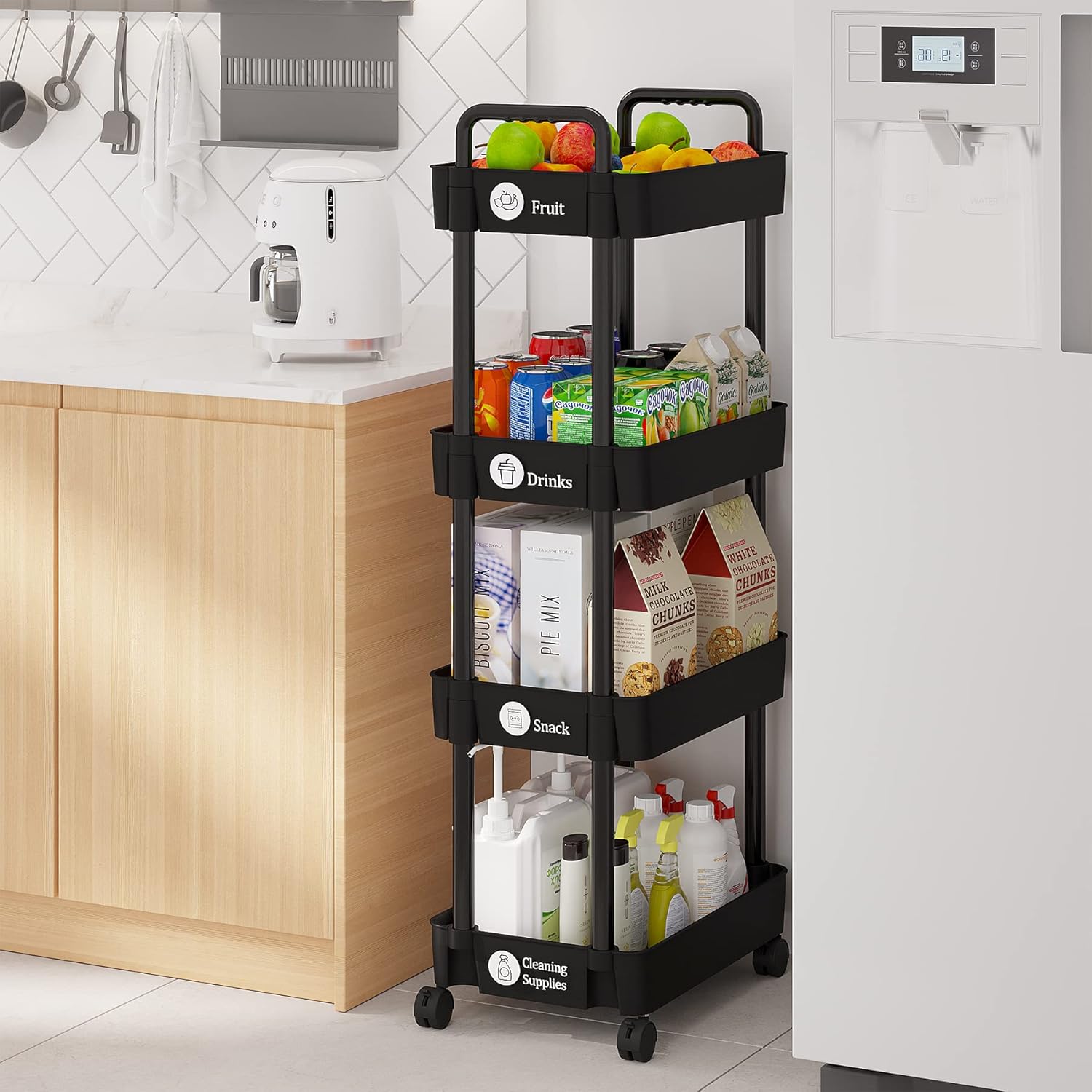Laiensia 4Tier Storage Cart,Multifunction Utility Rolling