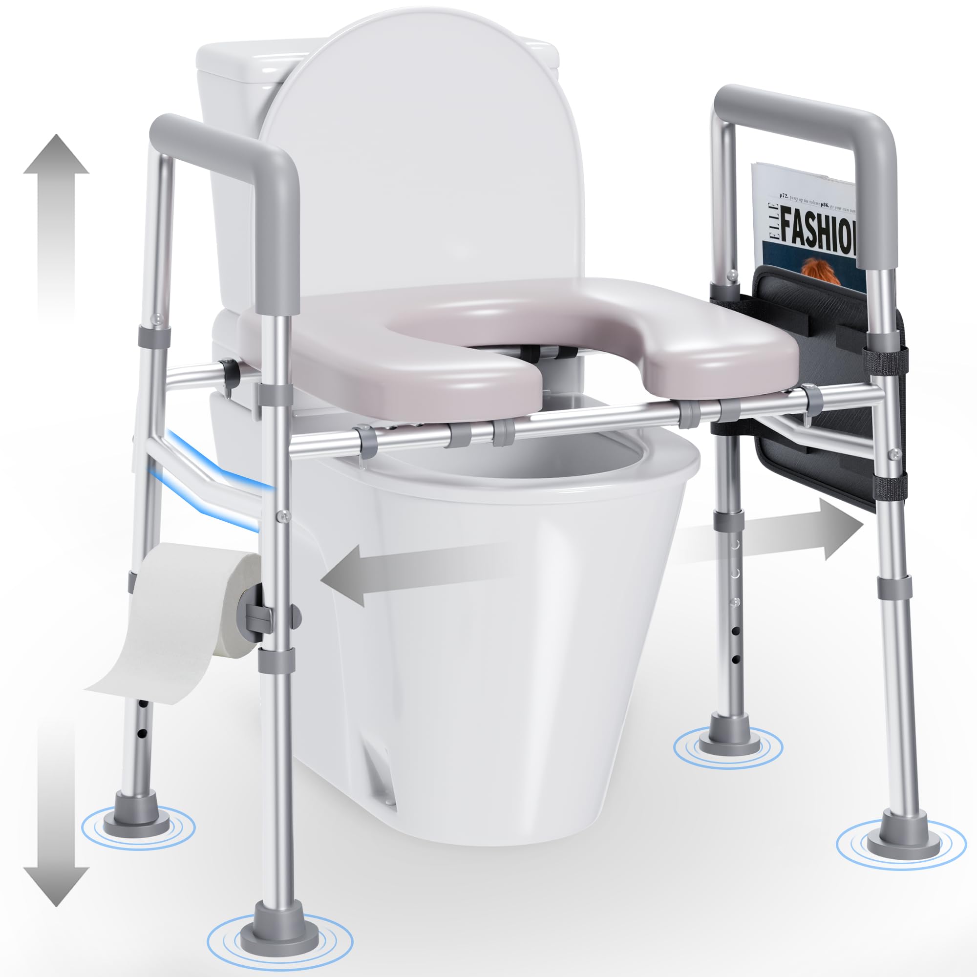 Raised Toilet Seat with Handles, 450lb, Height &amp; Width Adjustable