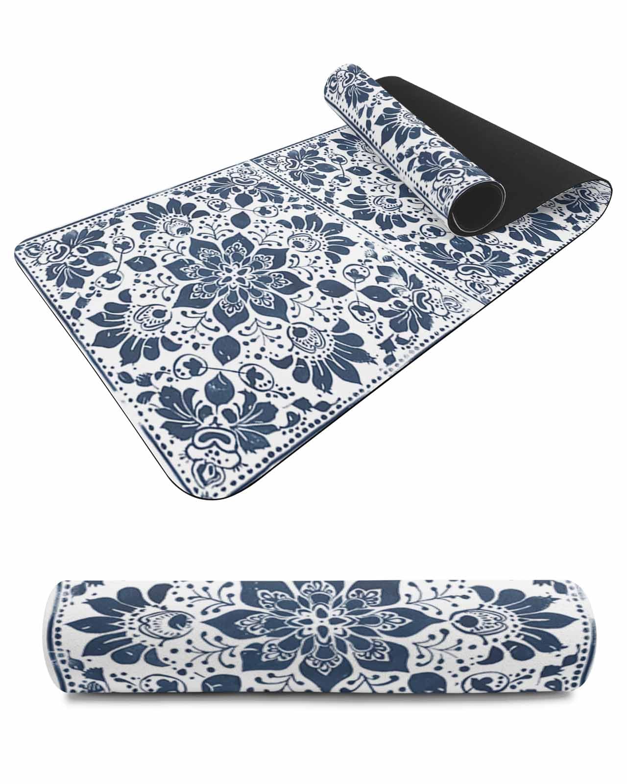 Debedcor Heat Proof Table Pads Waterproof Decorative, Navy Blue Boho Floral Non-Slip Table Countertop Protector, Modern Abstract Geometric Insulation Mat for Kitchen Room, 40 x 12 Inches