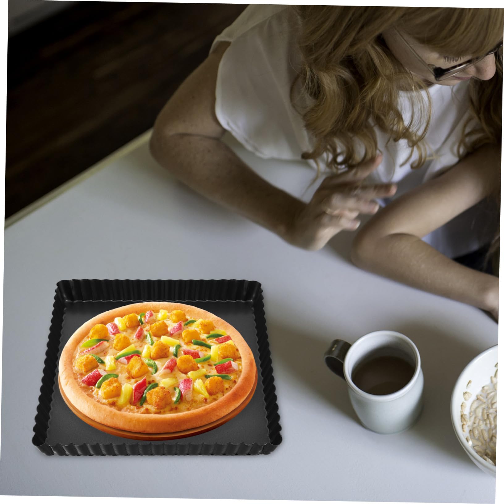 Alipis Moule à Pizza Carré 21x21x2,5 Cm Moule Profond En Acier Carbone Antiadhésif Fond Amovible Cuisson Homogène Pour Four Usage Domestique Et Fête