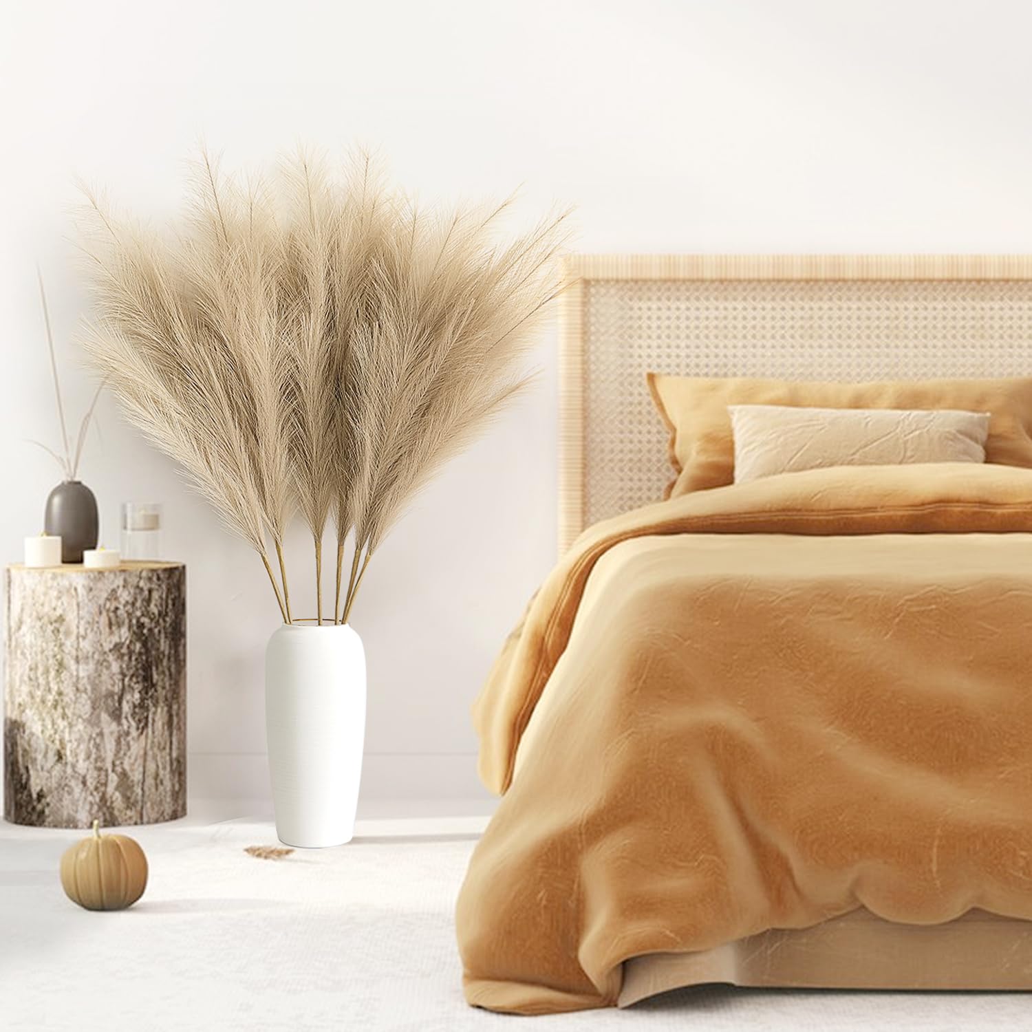 6 pezzi Pampas Decorative Alte 113cm Marrone Pampa Artificiali Fiori Secchi Erba di Pampa XXL Piume Decorative grigio per Soggiorno, Casa, Pavimento, Vaso, Decorazione Boemia