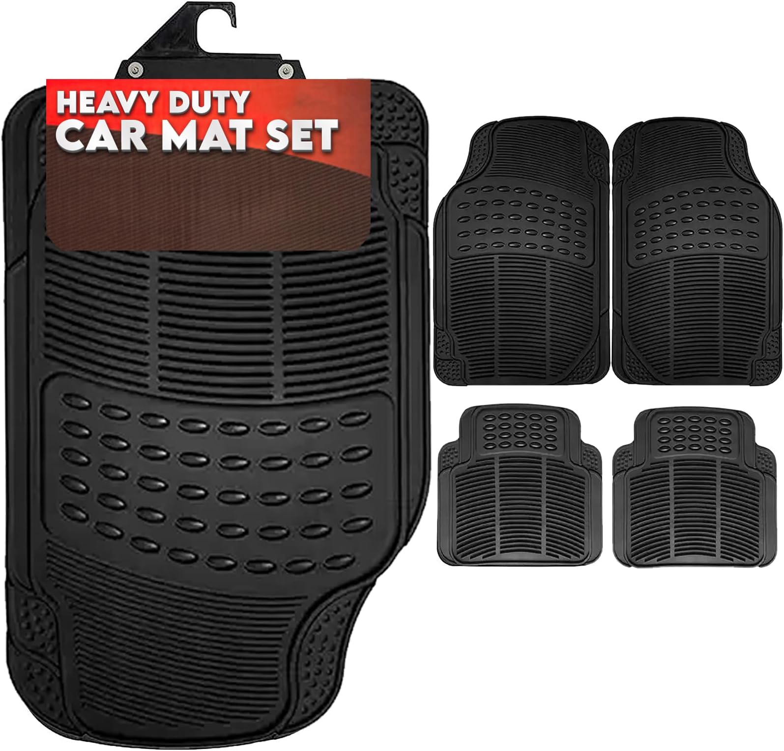 Xtremeauto 4-Piece Rubber Mats Set - Universal Heavy Duty All Weather Waterproof Car Floor Mats For Cars, SUV, Truck & Van
