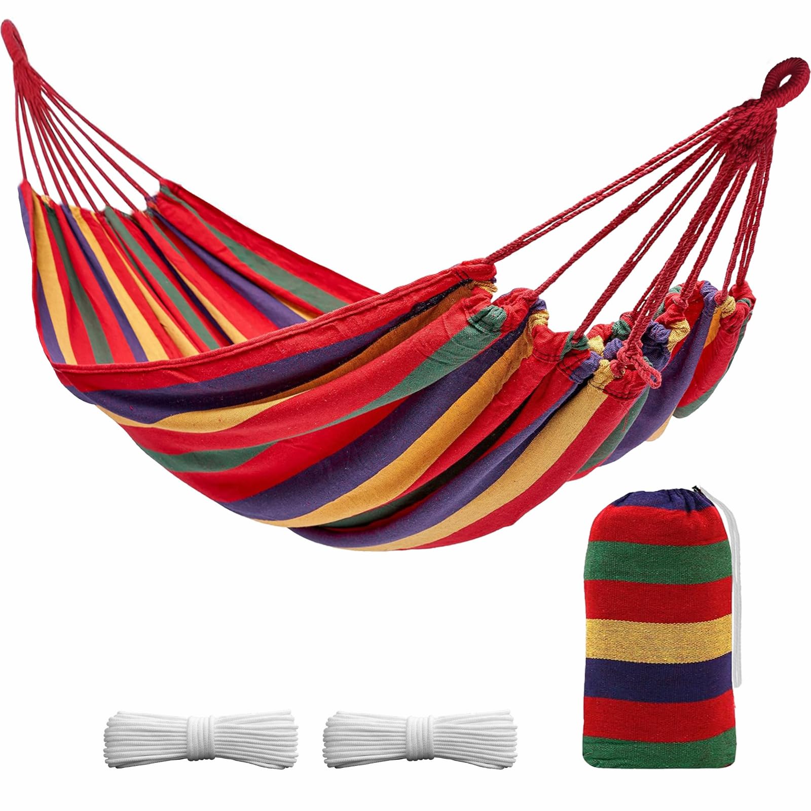 Hamac extérieur, hamac, camping, hamac, portable et respirant, avec une capacité de charge de 200 kg avec sangle + étui pour jardin, intérieur, balcon, terrasse, camping (coloré)