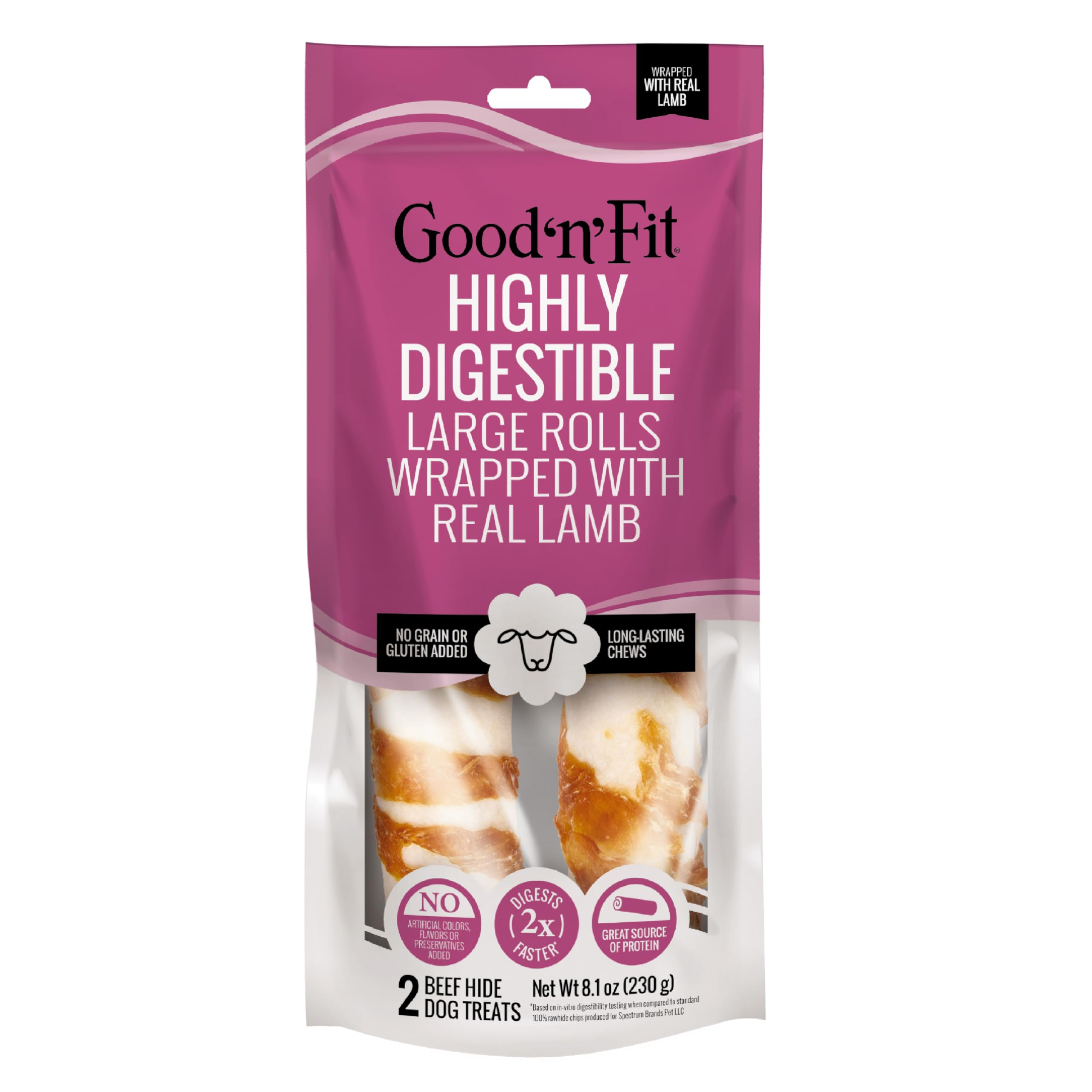 Good ‘n’ Fit Rolls Made with Real Lamb, 2 Large Rolls, Treat Your Dog to Long-Lasting and Highly Digestible Rawhide Chews