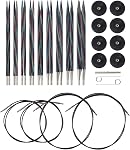 Knit Picks Options Interchangeable Rainbow Wood Circular Knitting Needle Set | 9 sizes of 4.75 inch long knitting needles in multicolor, includes cables, end caps, and connectors.