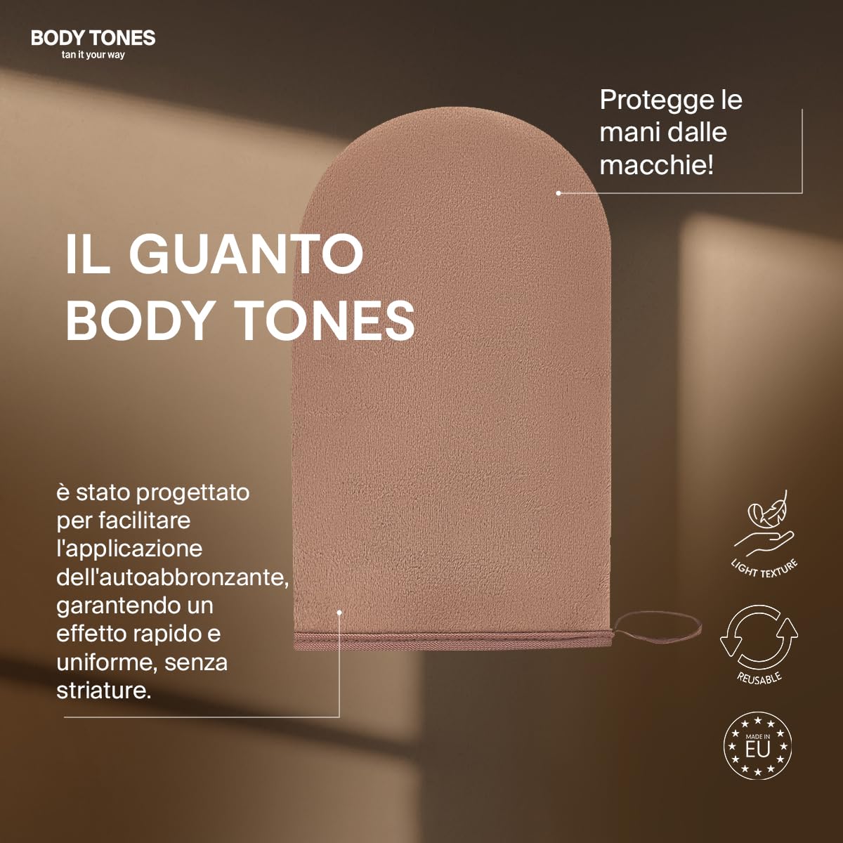 BODY TONES Schiuma Autoabbronzante Set 155 ml con Guanto – Autoabbronzante Corpo, Self Tan Naturale, Mousse Idratante