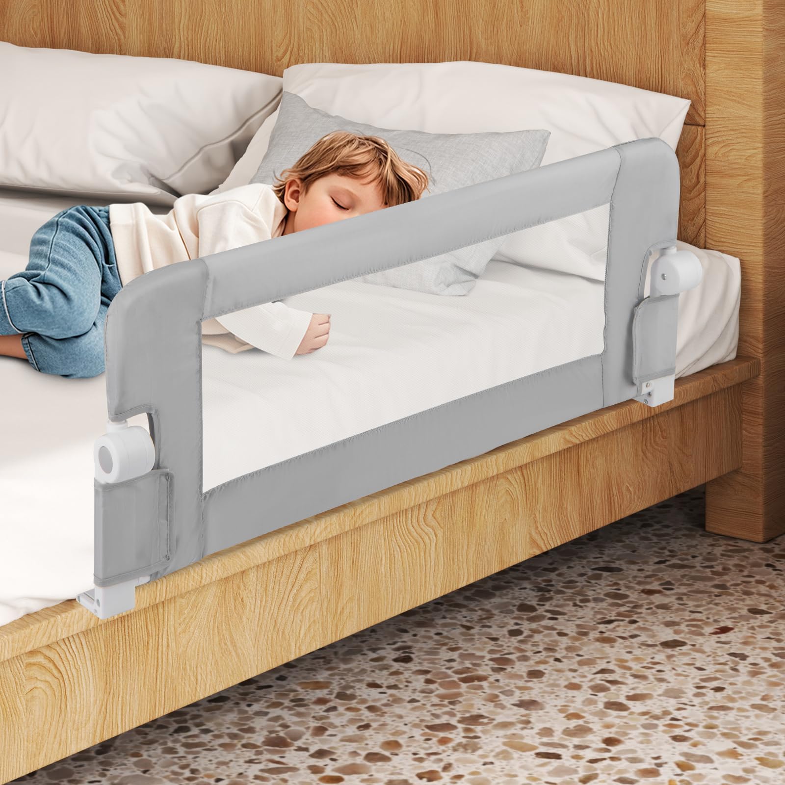 LIFEZEAL Sponda Letto per Bambini Anticaduta con Angoli Arrotondati, Barriera Protettiva per Bambini in Materiale Resistente, Recinzione per Letto per Bambini, 105 x 40 x 42 cm (GRIGIO)