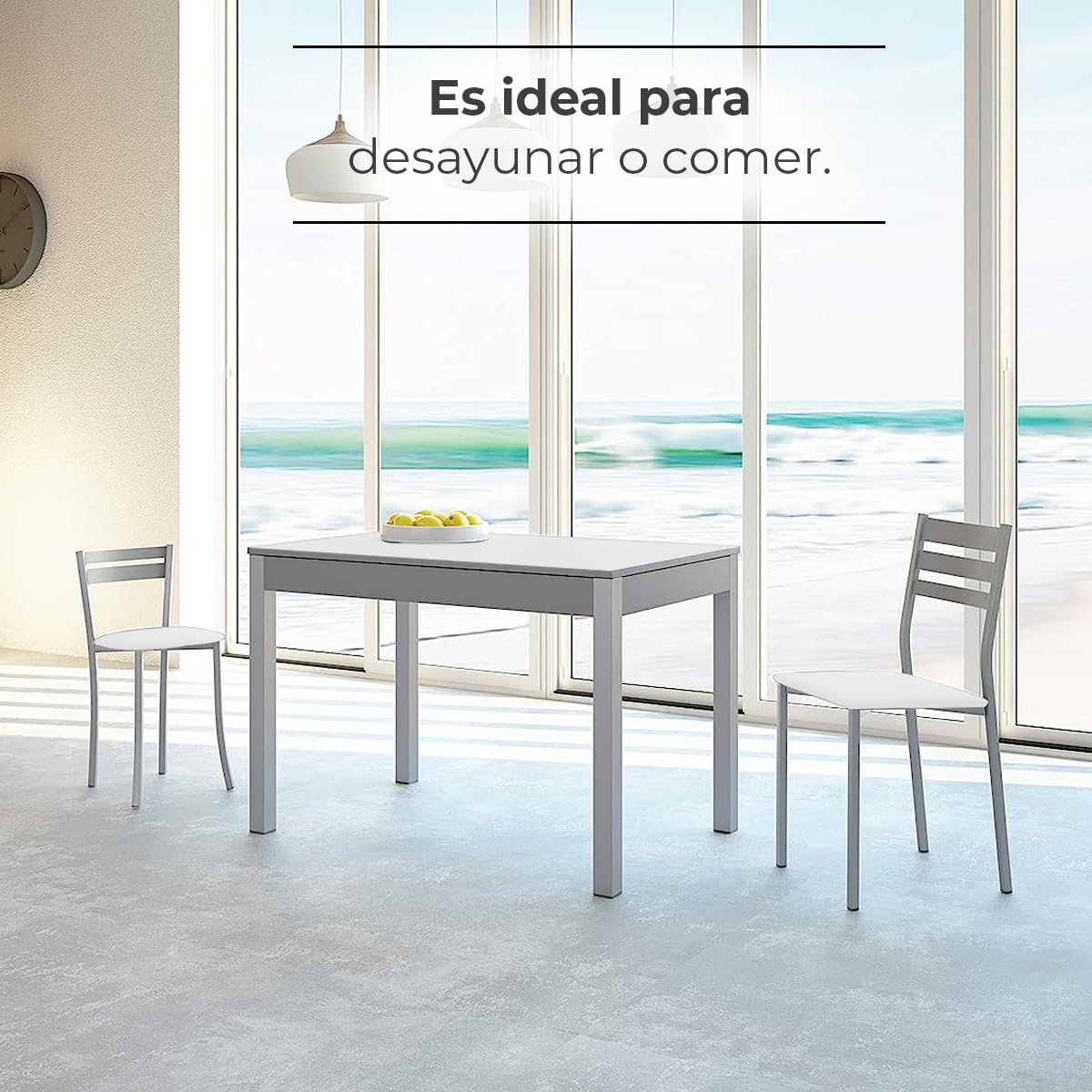 ASTIMESA Mesa de Cocina, Metal, Blanco, 100x60cm-extendida 150x60 cms