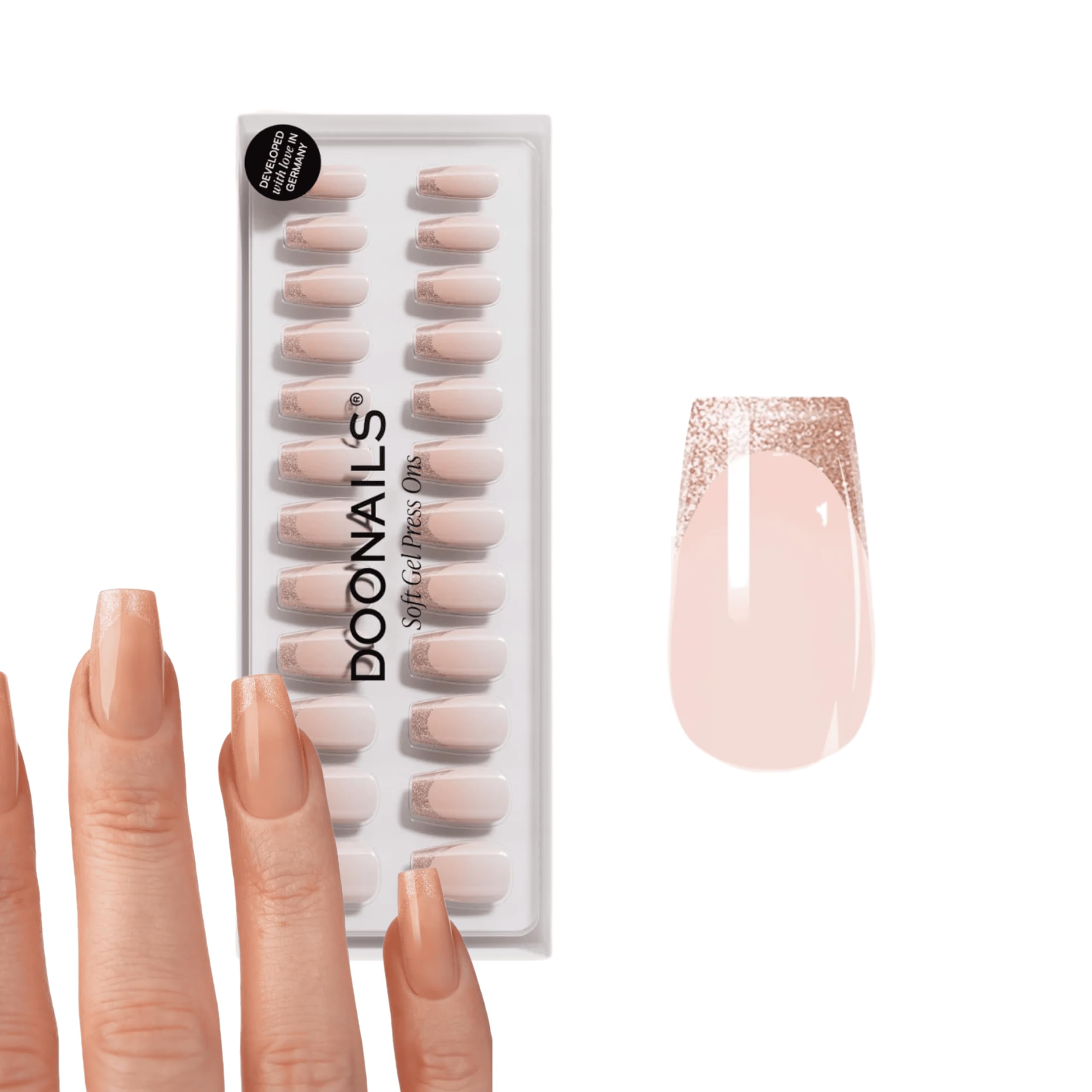 DOONAILS Soft Gel Press On Nails 30er Set Rosegold Cateye French Coffin Form Nägel zum Aufkleben in Salonqualität Fake nails soft gel Short Natürliches & angenehmes Tragegefühl