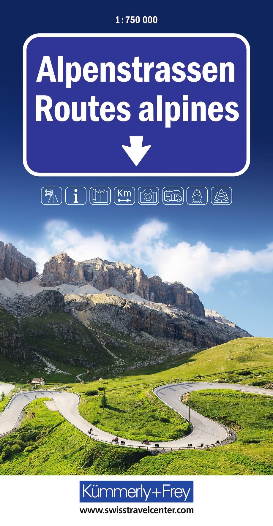 Alpine Routes Map 1:750,000: Road map to the Alps