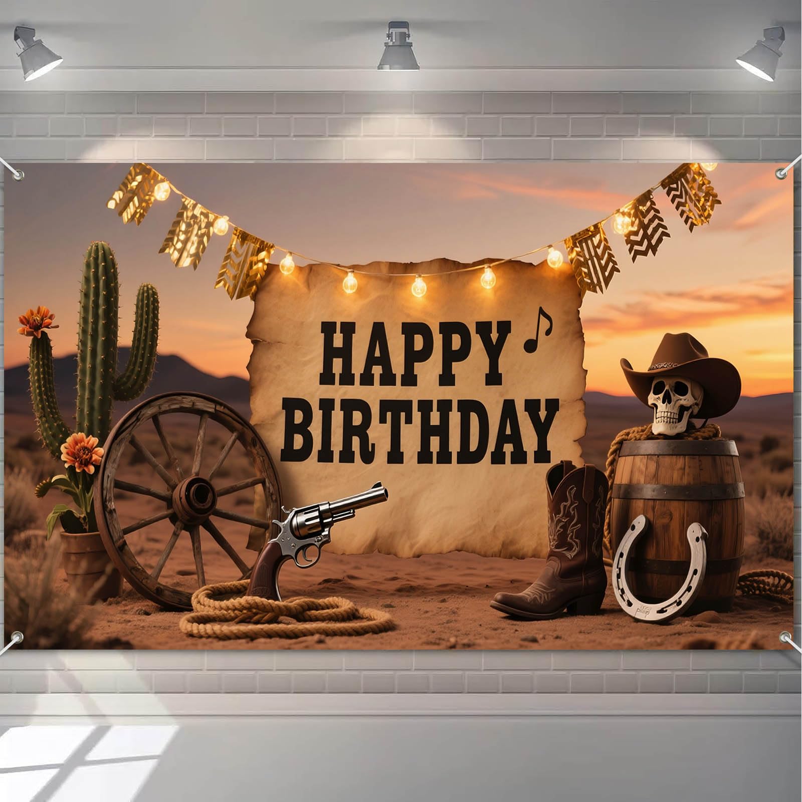 Bannière Happy Birthday cowboy pour réussir le photobooth d'un anniversaire