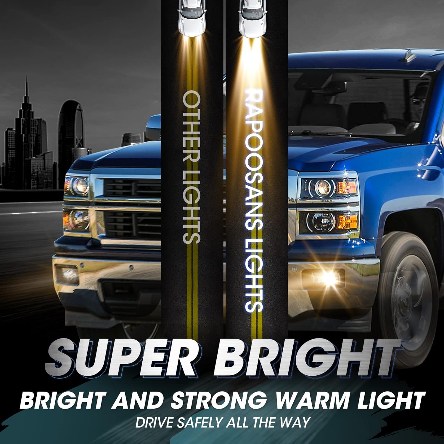 Driving Fog Lights Fog Lamps Assembly Kit for 07-14 Chevy Chevrolet Silverado 07-11 Avalanche 07-14 Suburban/Tahoe/GMC Sierra/Yukon Fog Light Replacementwith H16 12V 19W Halogen Bulbs(Clear Lens)