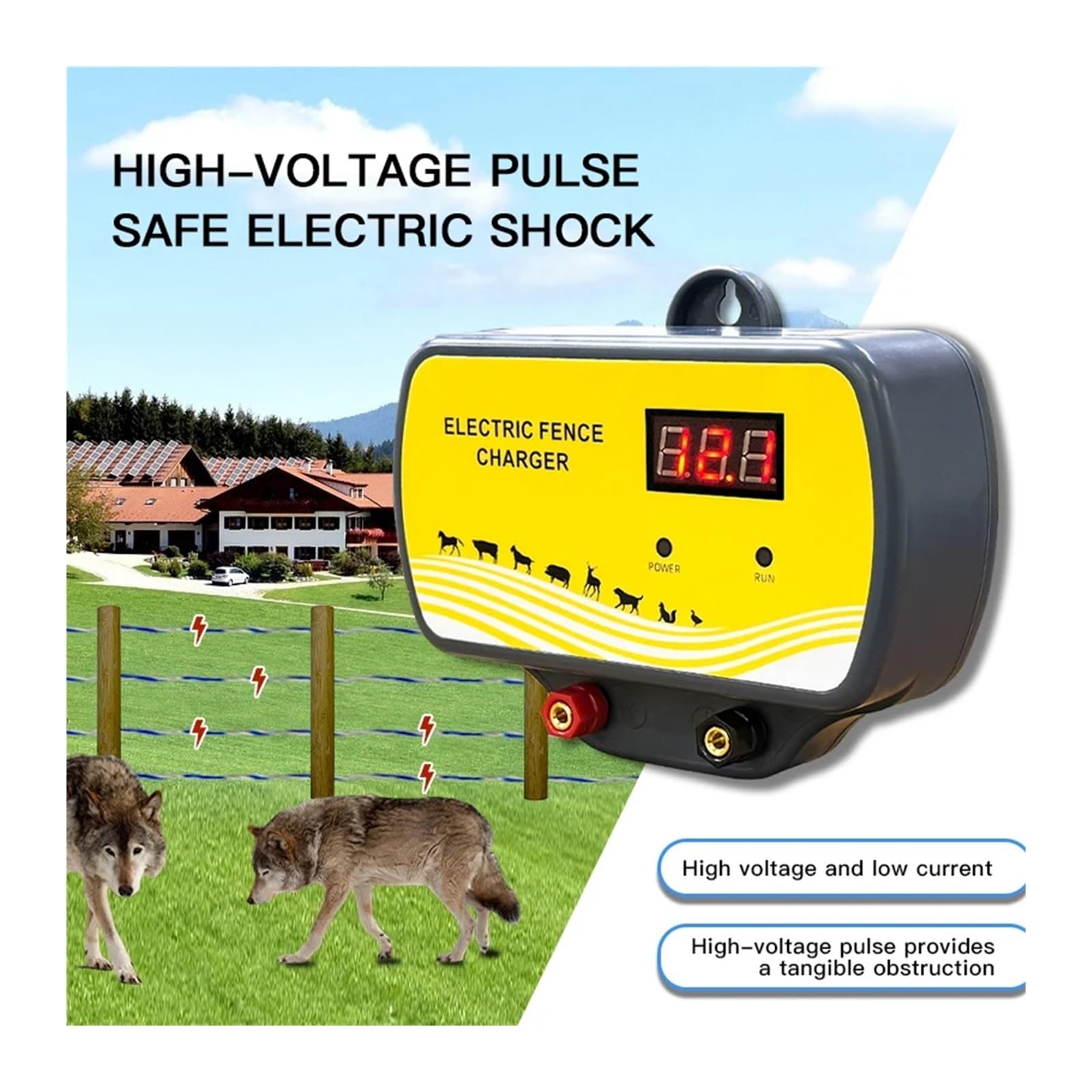 Pastor Electrico, Controlador energizador de 12 V for cercas eléctricas de Animales con Pantalla LED for Ganado Vacuno (ovejas, Caballos, Vacas).