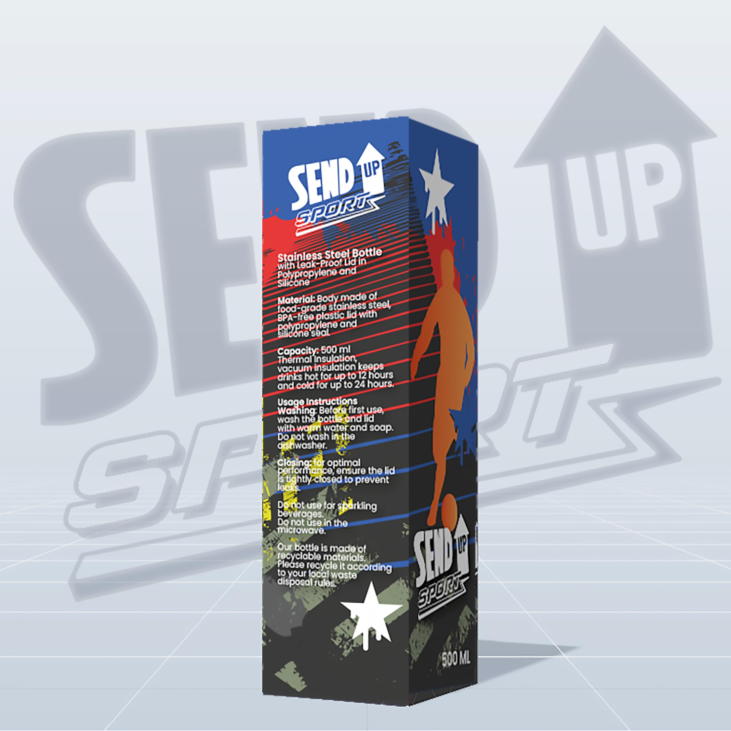 Borraccia Calcio squadra del cuore in Acciaio per Ragazzi bambini e adulti- Regalo sportivo Senza BPA, a Tenuta Stagna, Durevole Ed Ecologica, 550 ml (NERO/AZZURRI)