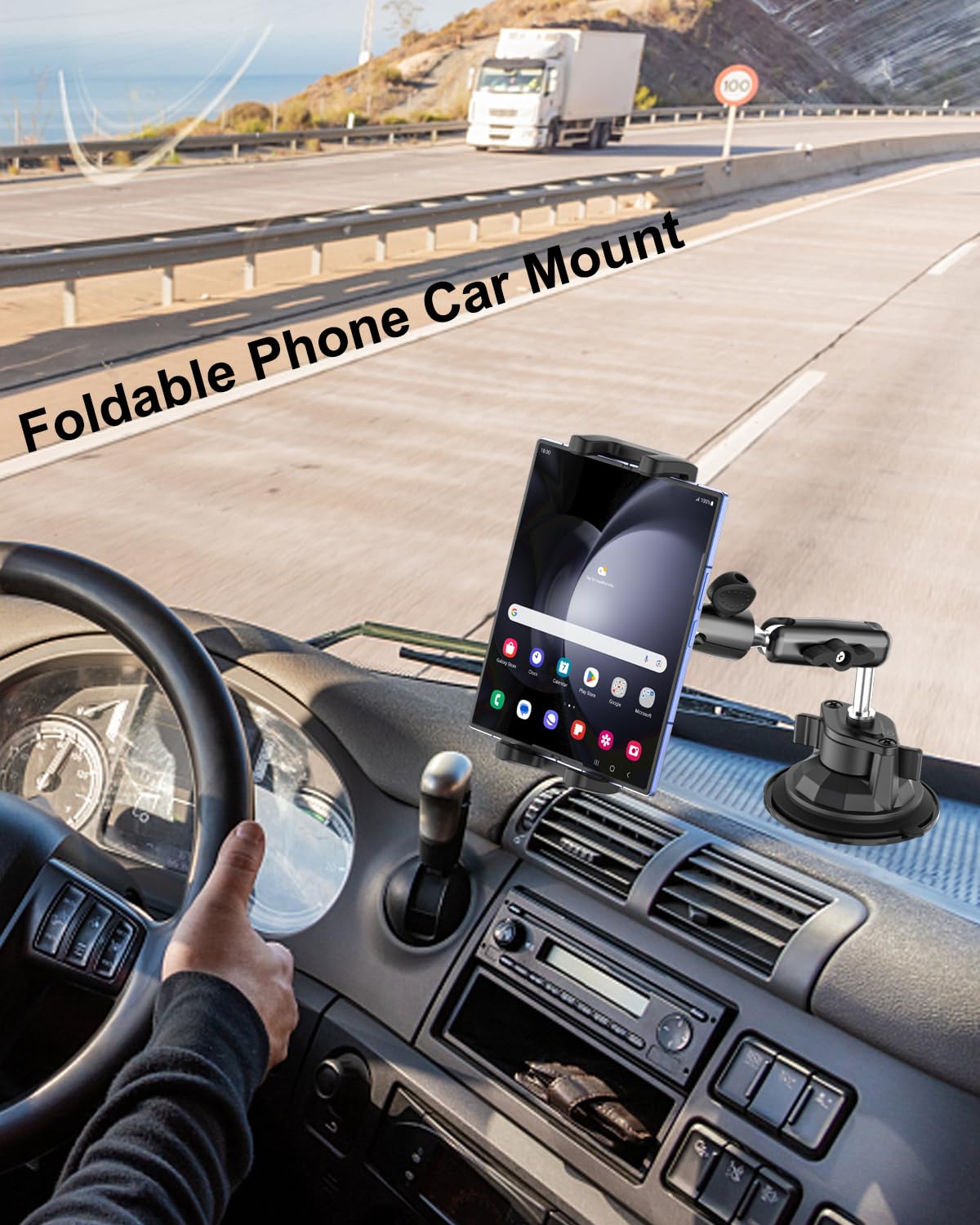 Fold7 uchwyt samochodowy [Super przyssawka] przednia szyba uchwyt na deskę rozdzielczą uchwyt do składanego telefonu komórkowego, metalowe ramię stojak na smartfon Galaxy Z Fold 7, 6, 5, 4, 3