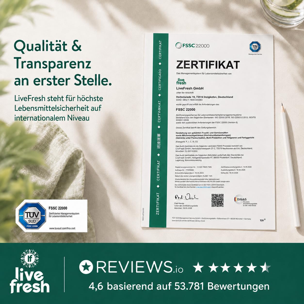 LiveFresh Vitamin C Saft 6x250ml mit Spirulinapulver Vegane Fruchtsäfte ohne Zuckerzusatz