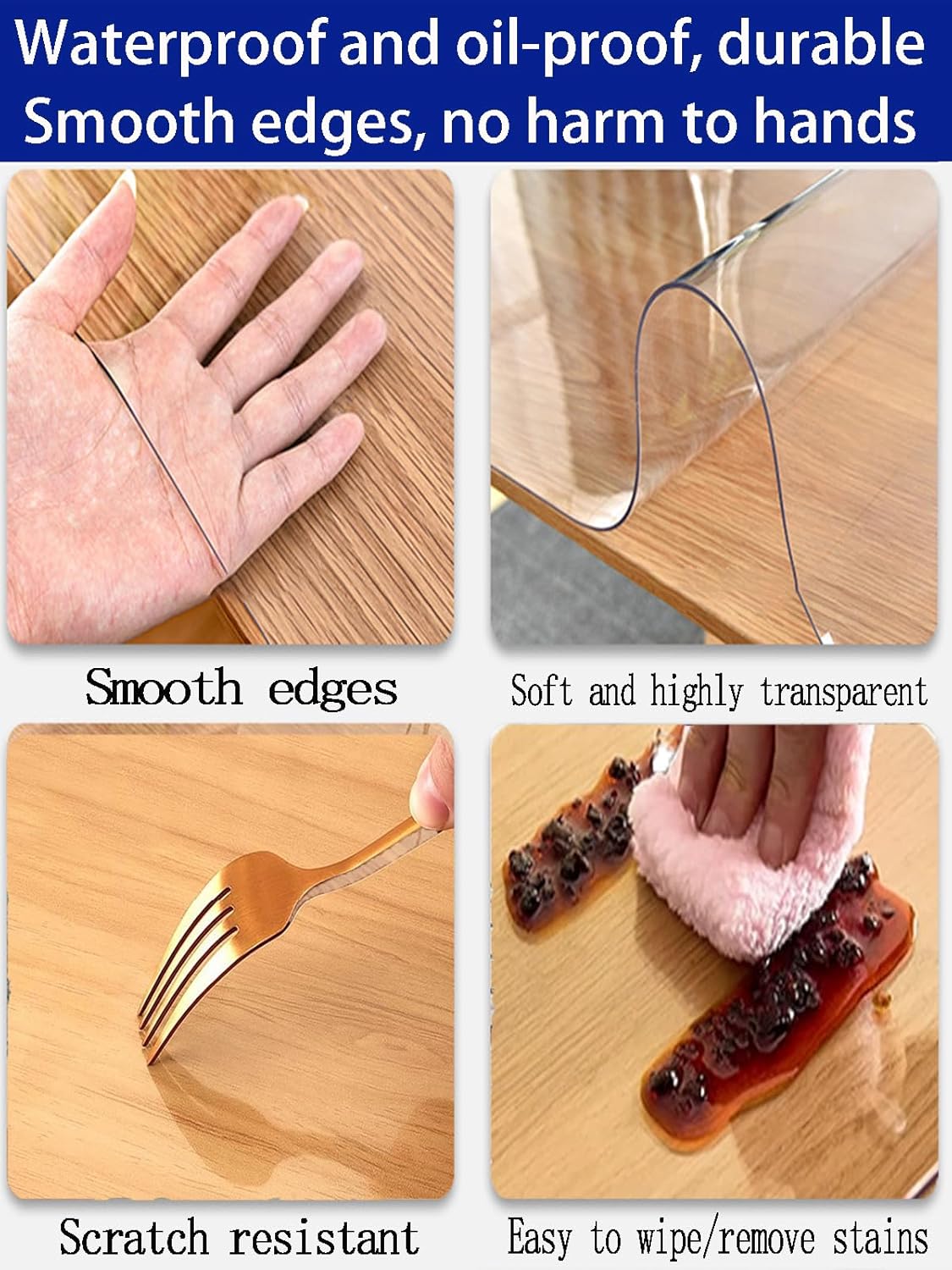 1.5mm Thick PVC Clear Table Cover Protector Waterproof Desk Pad Heat Resistant Dustproof Desk Mat 35x35Inch for Kitchen Dining Room Tablecloth Crystal Soft Plastic Glass Protective Mat