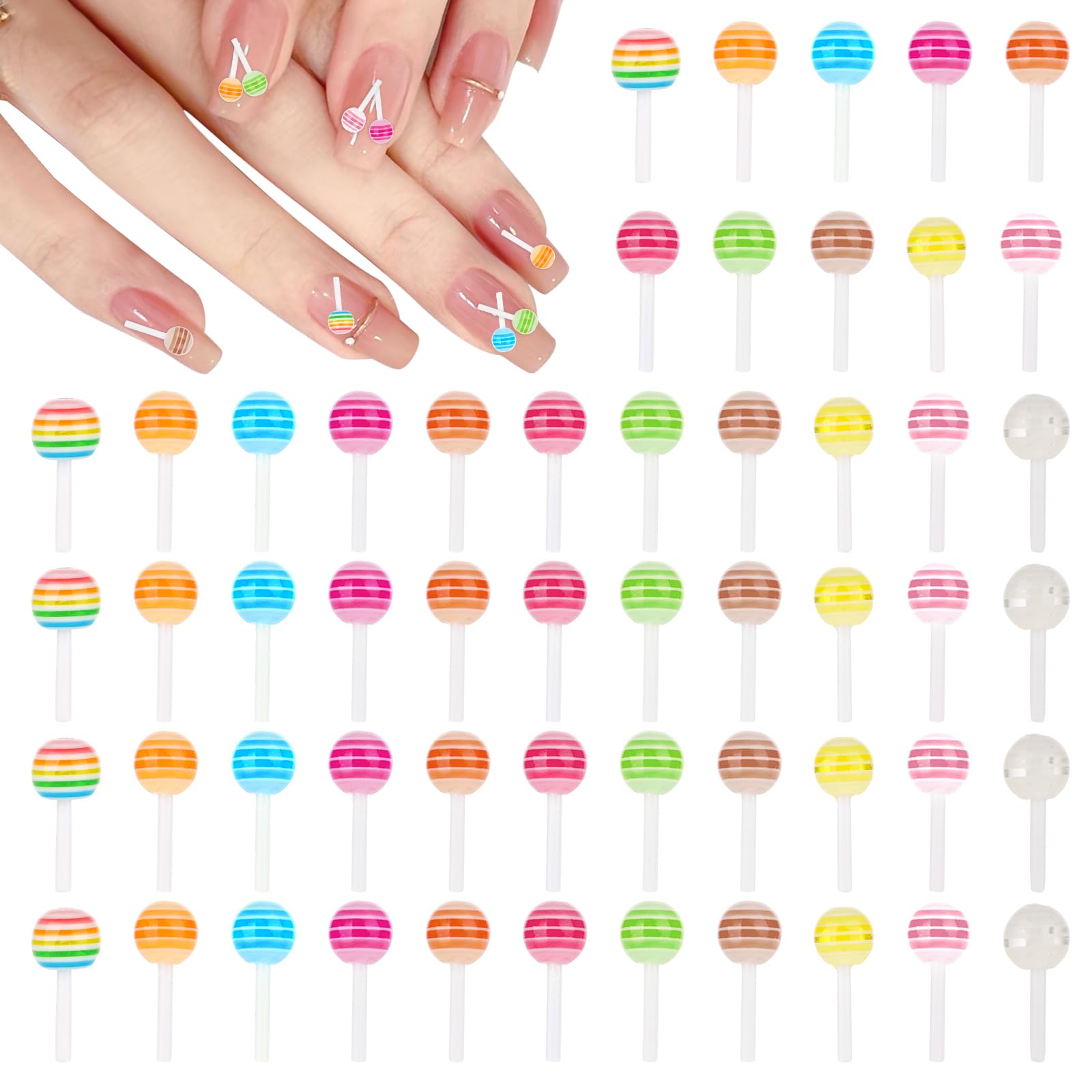 100 Pcs Nail Art Charm 3D Lollipop Charms Colorful 3D Resin Lollipops Nail Charms Mini Cute Sugar Decoration Kawaii Sweet Accessories for Colorful Decoration DIY Craft Making and Nail Art Ornament