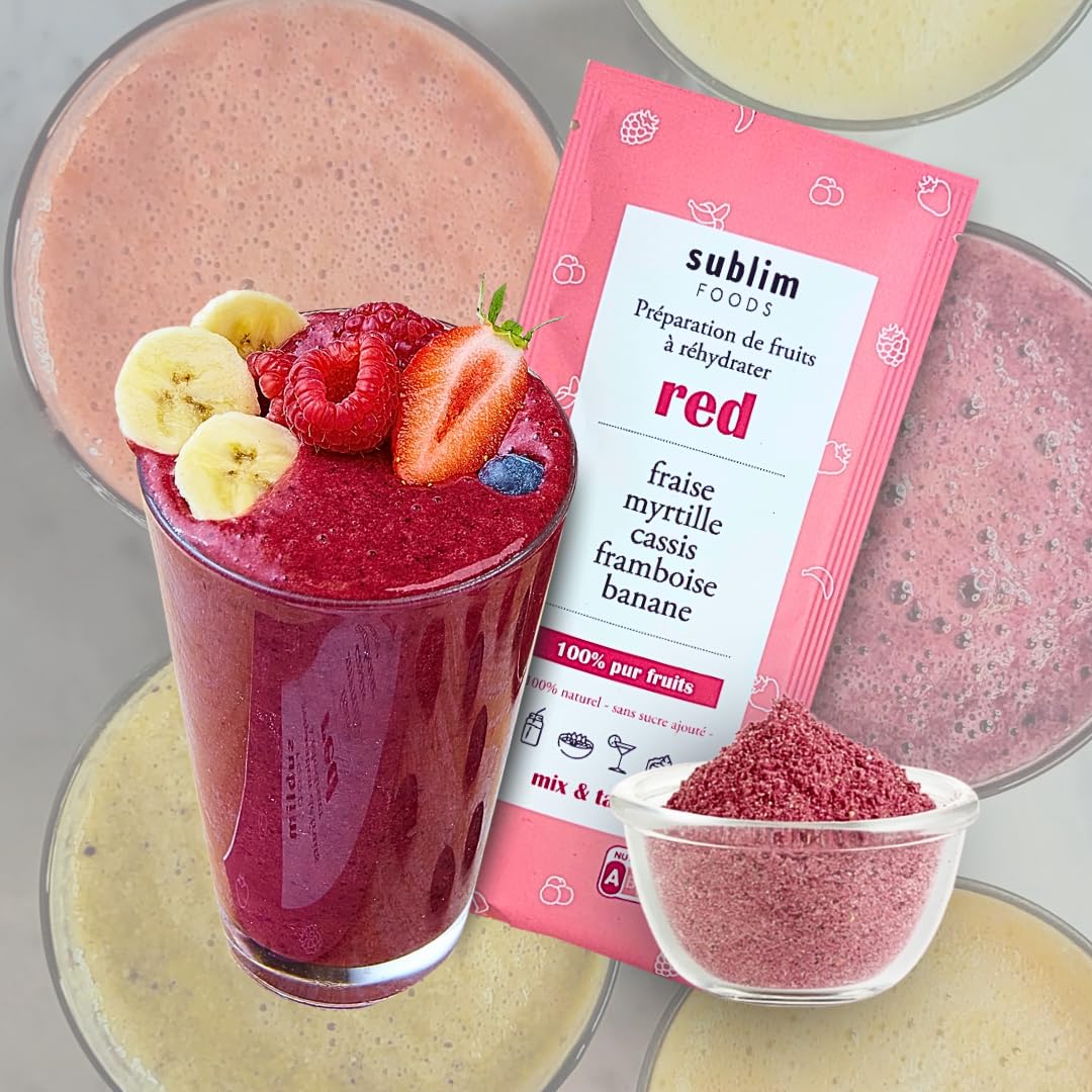 Sublime Food Smoothie RED Pulver 100% gefriergetrocknete Früchte - 10 Beutel 20g (200g) Eisgetränk fertig in 1 Minute vegan ohne Zuckerzusatz