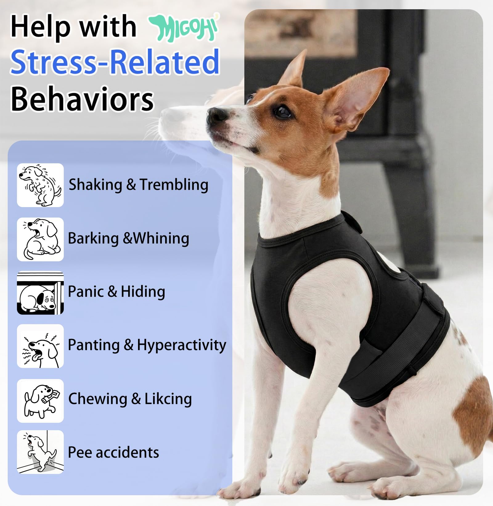 MIGOHI Giacca per alleviare l'ansia del cane, maglia calmante traspirante per cani, morbida maglia a compressione per temporali, fuochi d'artificio, separazione, fascia calmante per l'ansia del cane