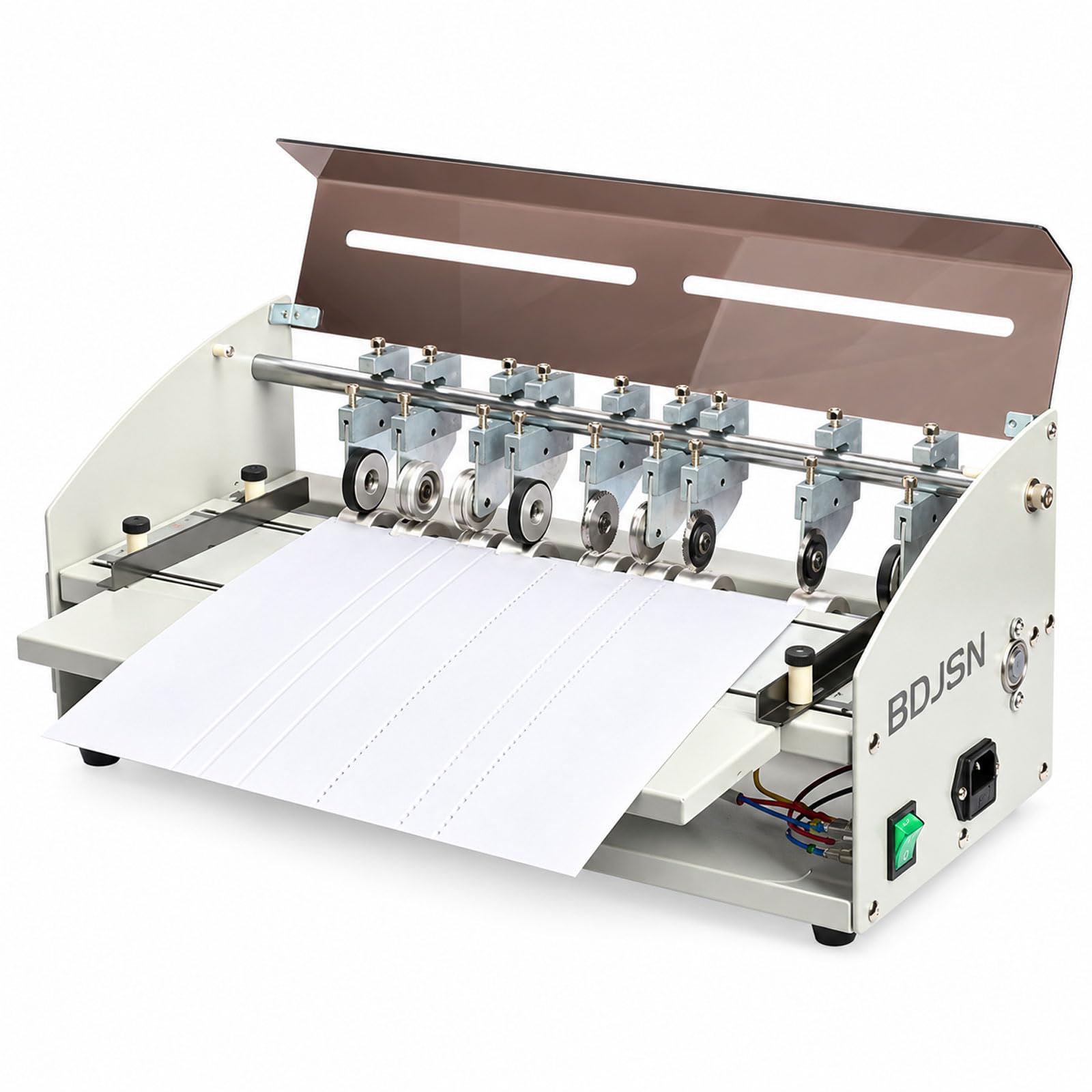 Rainureuse Électrique pour Papier, Finition De Reliure à 9 Stations avec Rainurage Simple/Double, Roues De Perforation Et Coupe, Profondeur Réglable, 460 Mm, 10 M/Min
