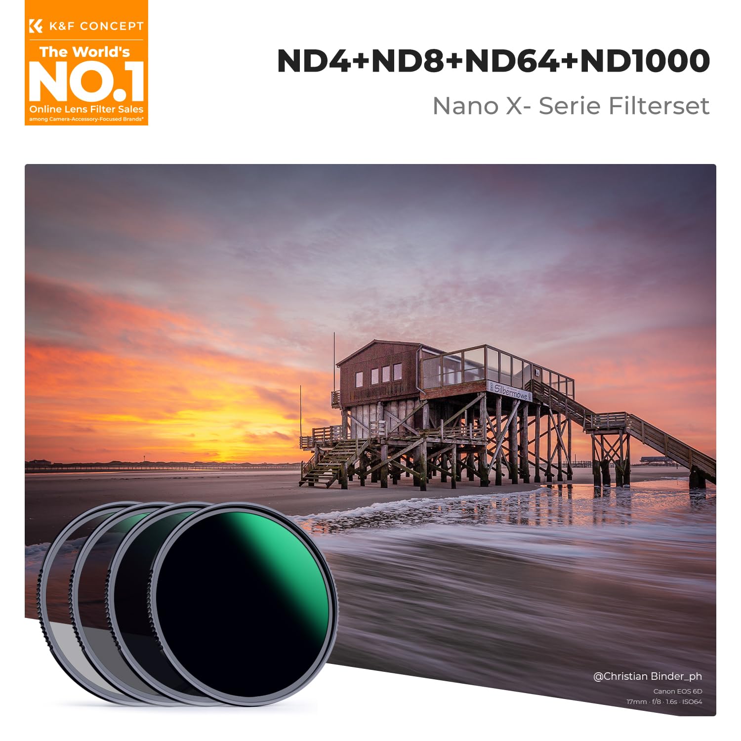 K&F CONCEPT ND Filterset 67mm Neutral Graufilter Set ND4+ND8+ND64+ND1000 ND Filter Kit
