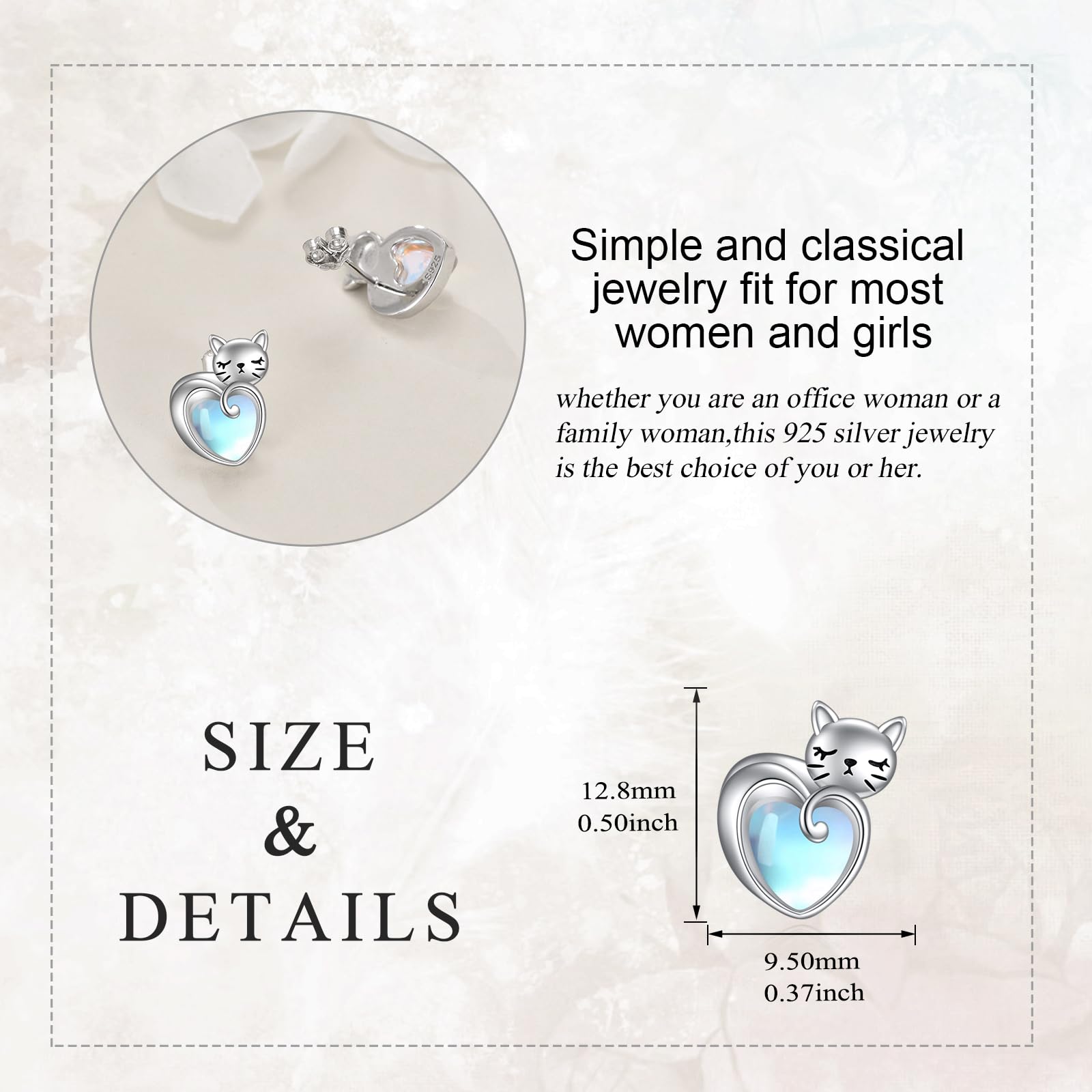 Orecchini con pietra di luna per donne e ragazze, in argento Sterling 925, koala/gatto/gufo/mucca/pipipistrello/maiale, idea regalo per gioielli con pietra di luna