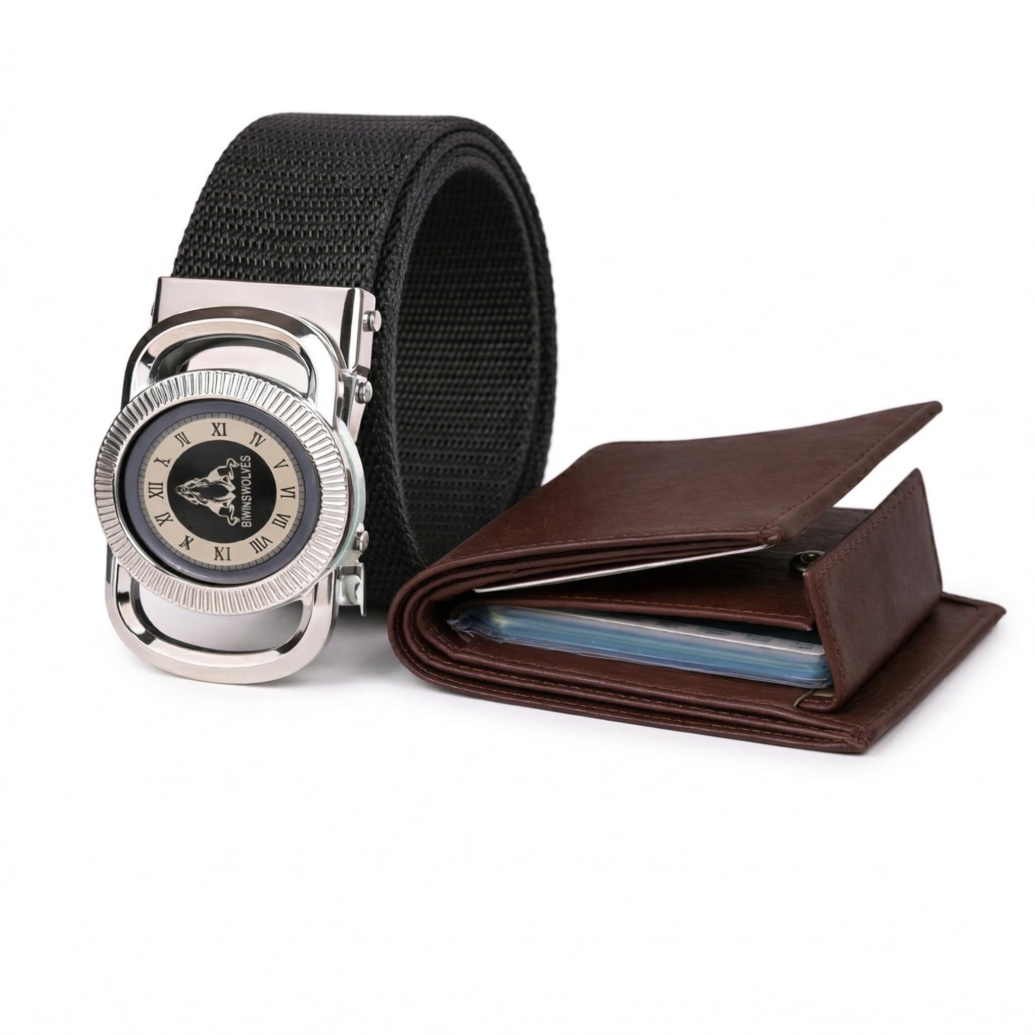 tpm Men's Classic Brown Artificial Leather Belt with Antique Buckle & Matching Wallet Combo-picture-11