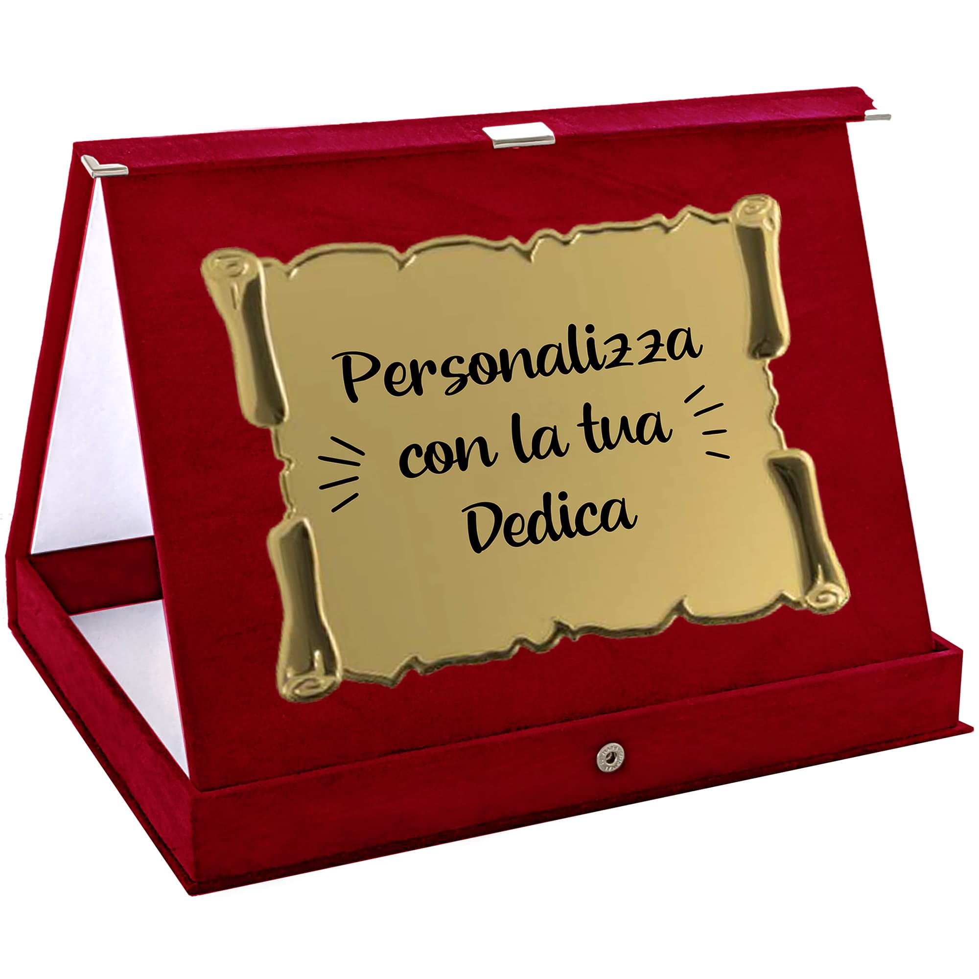 Woopers Targa Personalizzata con Astuccio in Velluto Blu o Rosso per Premio, Pensione, Laurea, Cresima, Matrimonio, Padrino o Madrina