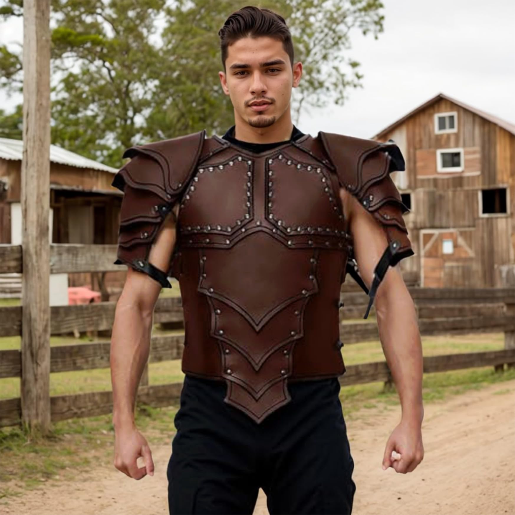 Armure de Coffre en Faux Cuir Médiéval, Armure de Gilet Réglable, Rétro Mercenaire Archer Chevalier, Accessoires pour Activités de Fête à Thème