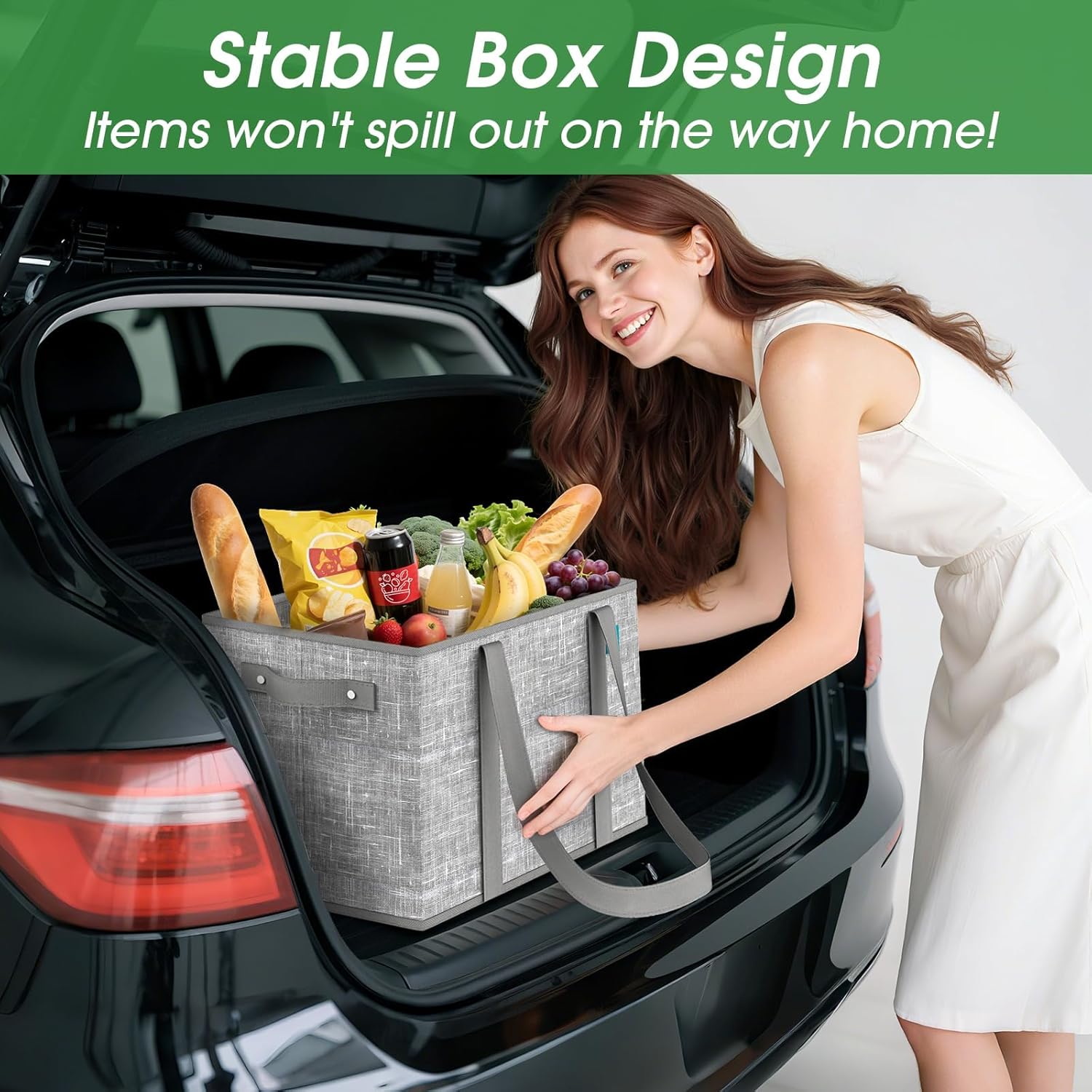 Fab totes Reusable Grocery Bags, Large Foldable Shopping Tote Bags with Reinforced Handles & Hard Bottom,Water Resistant Grocery Bags for kitchen,Picnic,2 Pack, Grey - Image 6