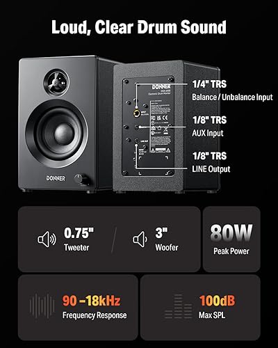 Miniatura 4 de Donner Altavoz de monitor de tambor eléctrico, Mini amplificador de tambor electrónico, Amplificador de tambor inalámbrico, Altavoz de teclado,