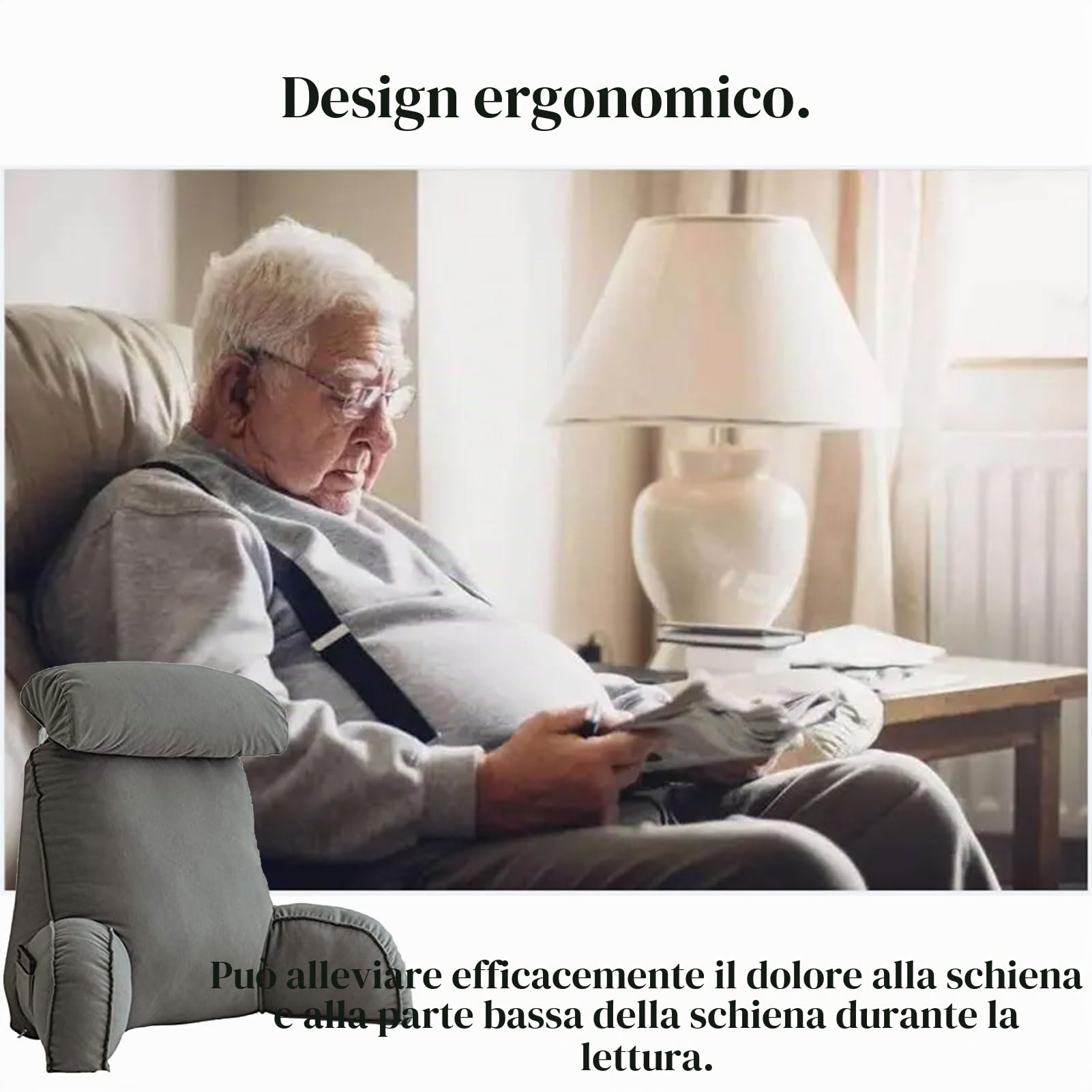 Comodo Cuscino da Lettura con Braccioli,Cuscino Supporto Lombare,Letto Schienale Cuscino,con Cuscino cervicale e Tasche,per Leggere/Rilassarsi/Guardare La TV