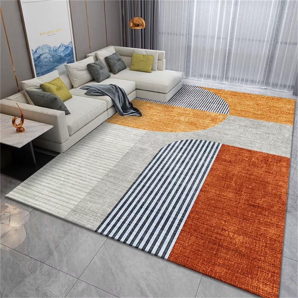 Tapis de salon moderne gris et orange : le confort parfait pour toute la famille