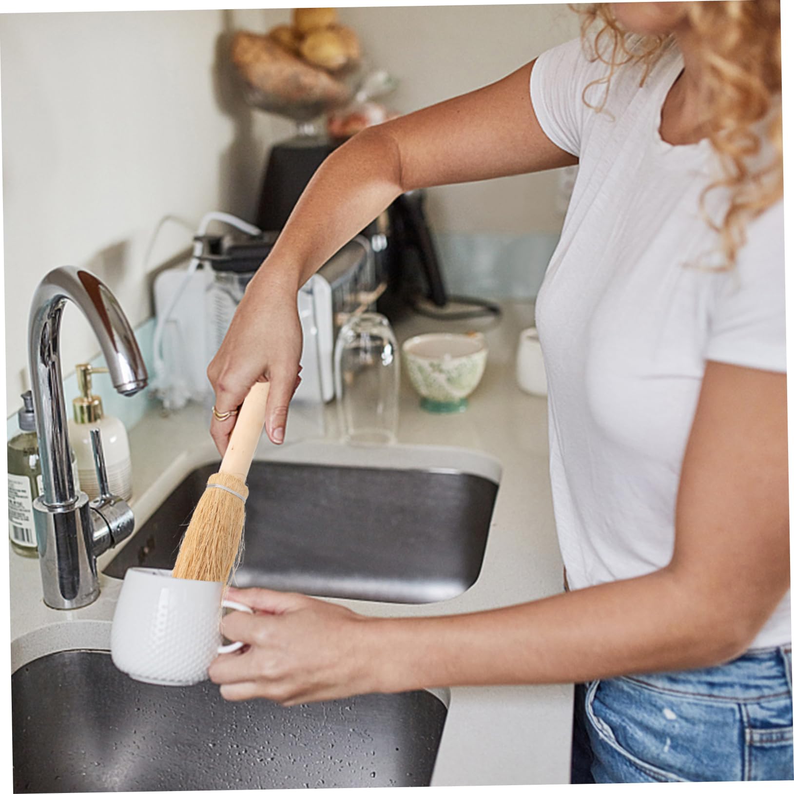 Cepillo para Fregar Platos De Palma De Limpiador De Ollas Y Wok Cepillo Beige De para Fregar Platos De Cerdas De Colores De Fibra De 2 Piezas x 4